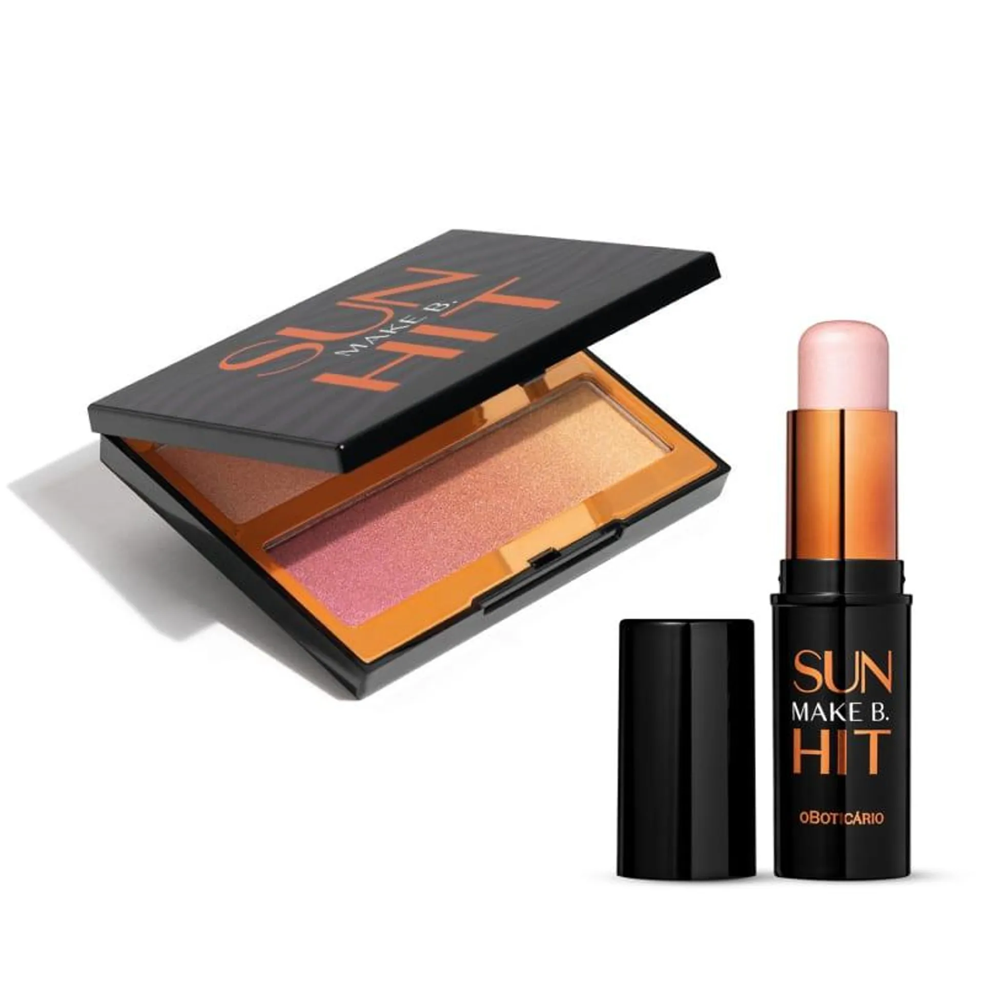 Combo Make B. Sun Hit: Paleta de Maquiagem Multifuncional 8g + Iluminador Facial Rose 6,5g