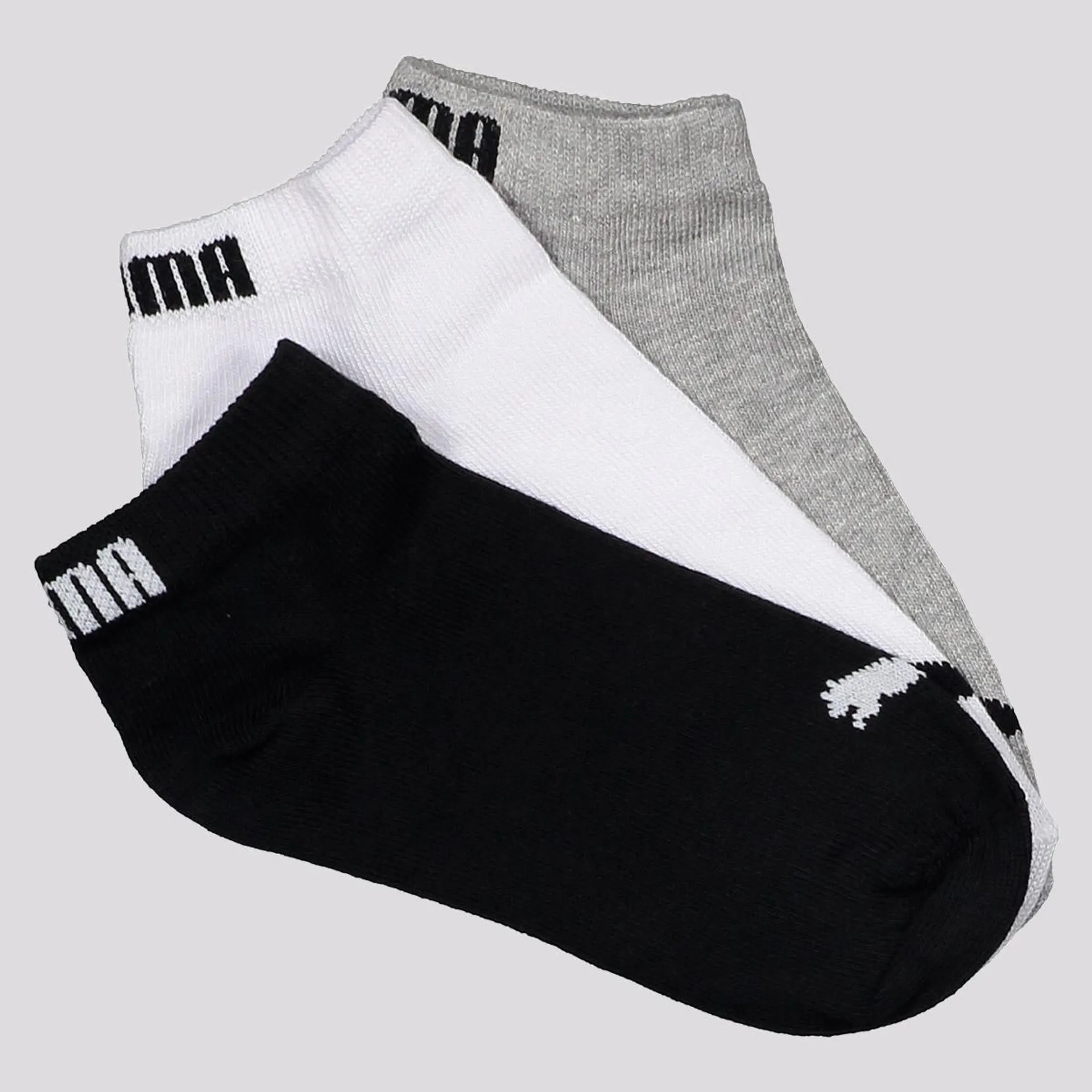 Kit Meia Puma Sapatilha 3 Pares Infantil Cinza Mes