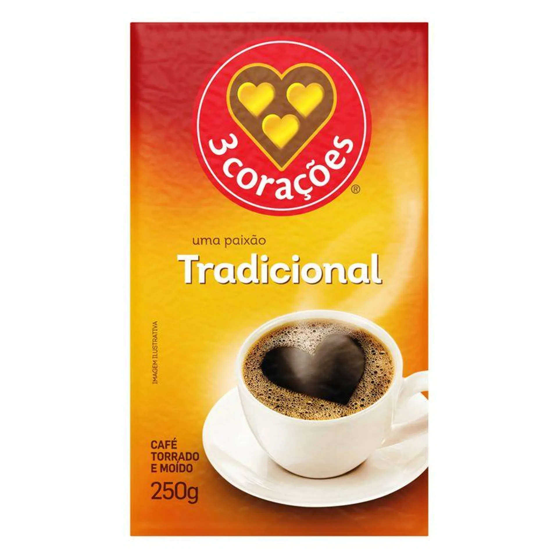 Café 3 Corações Torrado e Moído a Vácuo Tradicional Pacote 250g