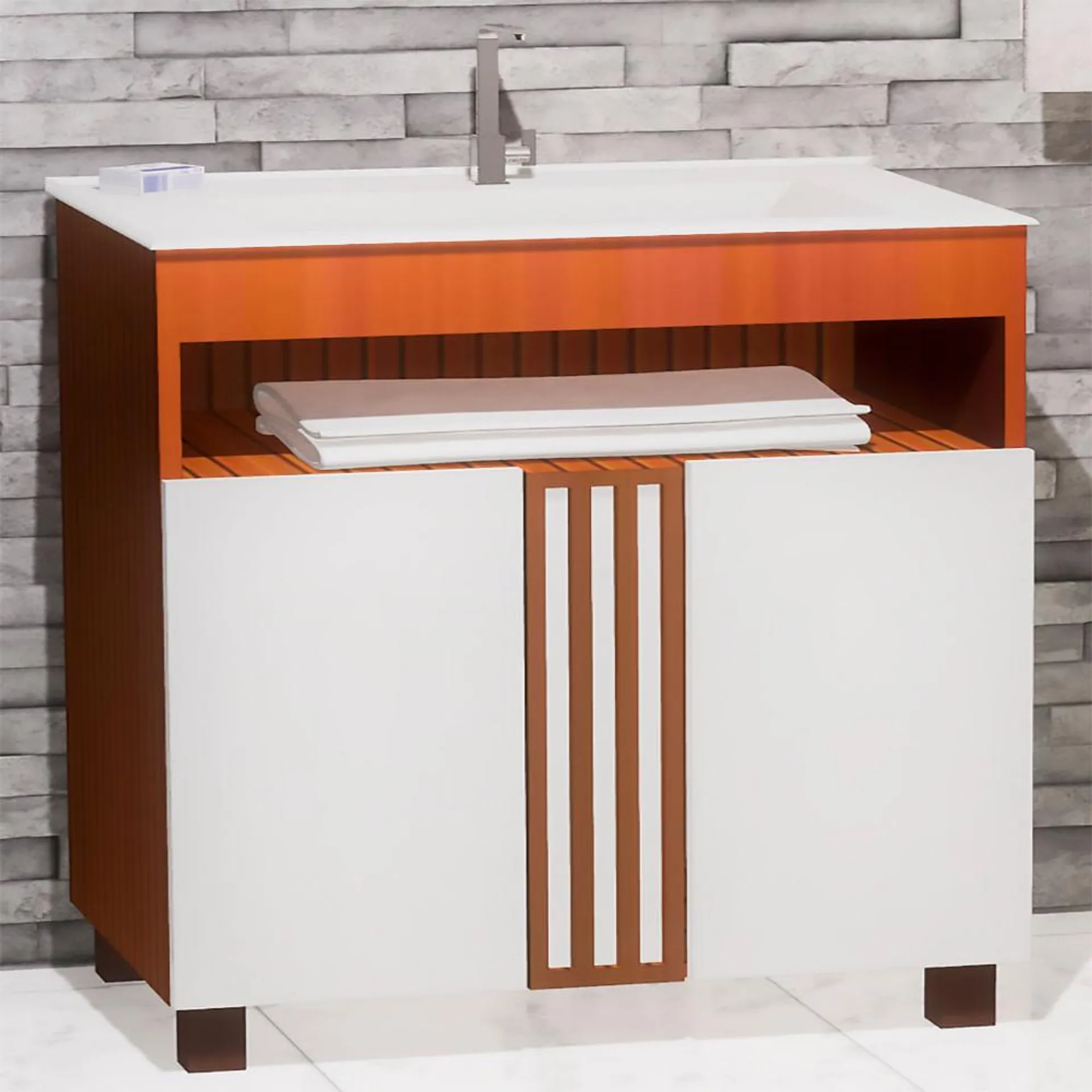 Gabinete de Banheiro Varsovia 80cm Canaletado Branco Sander