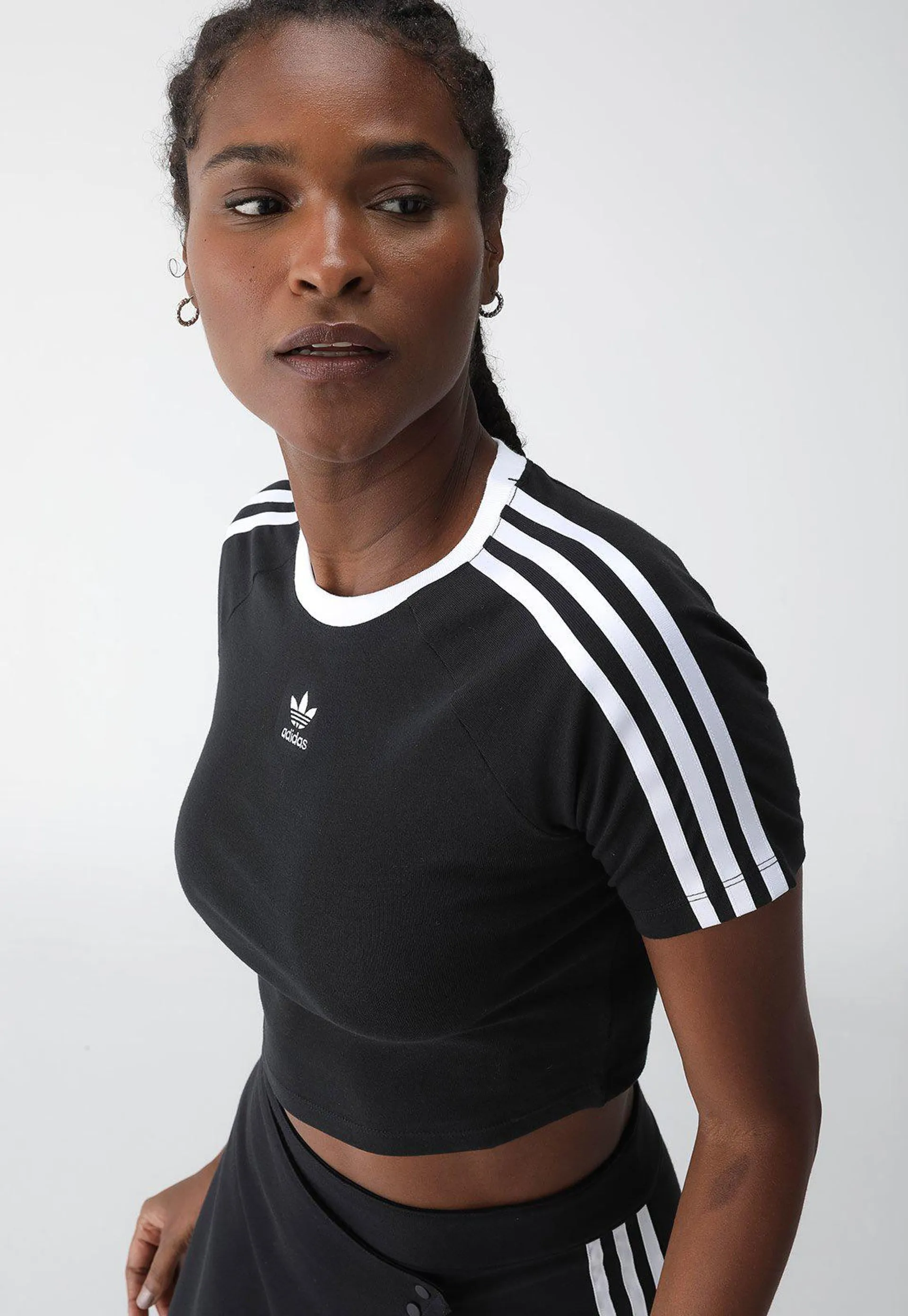 Camiseta Cropped adidas Originals 3 Stripes Preta