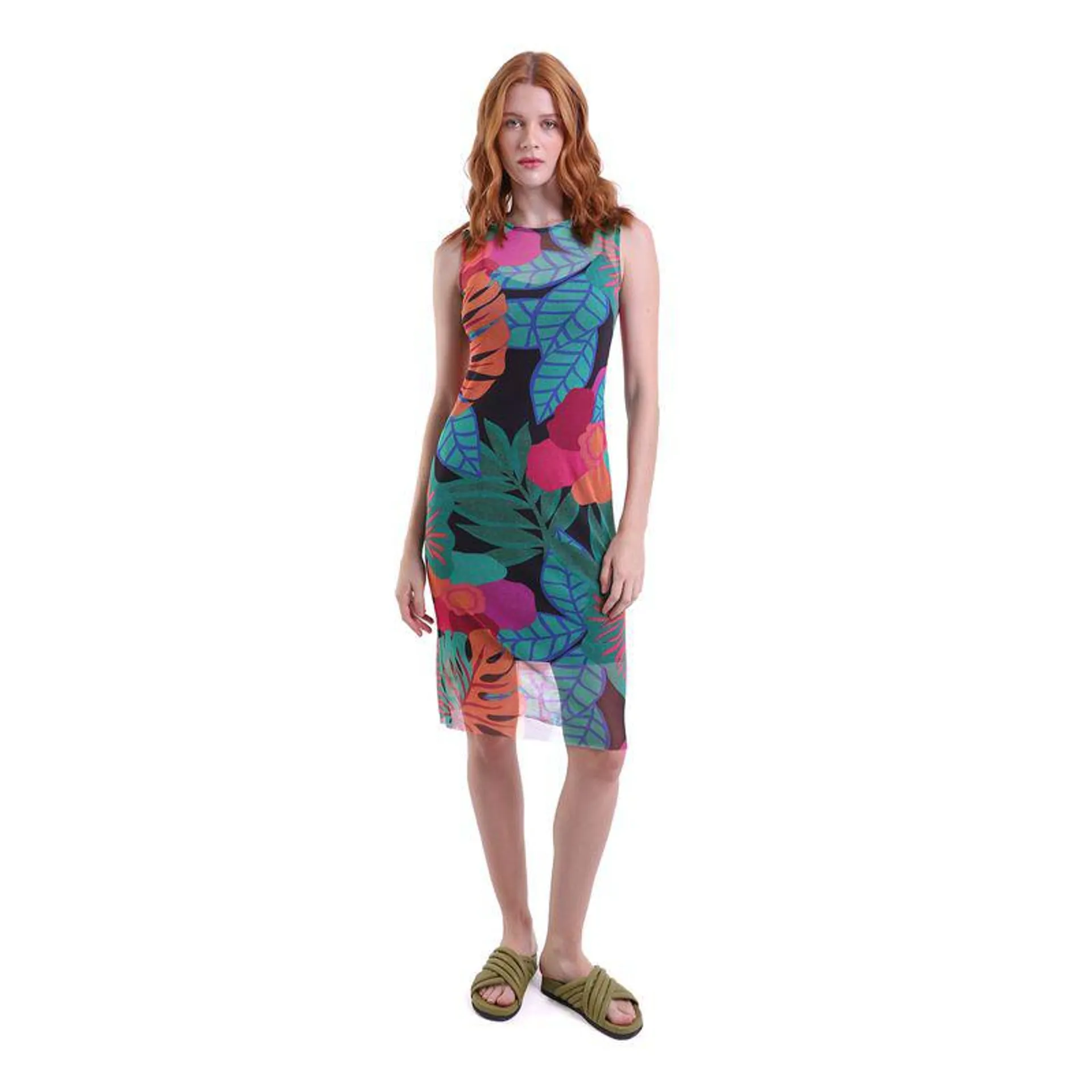 Vestido Regata Midi Tule Gola Careca Cerrado