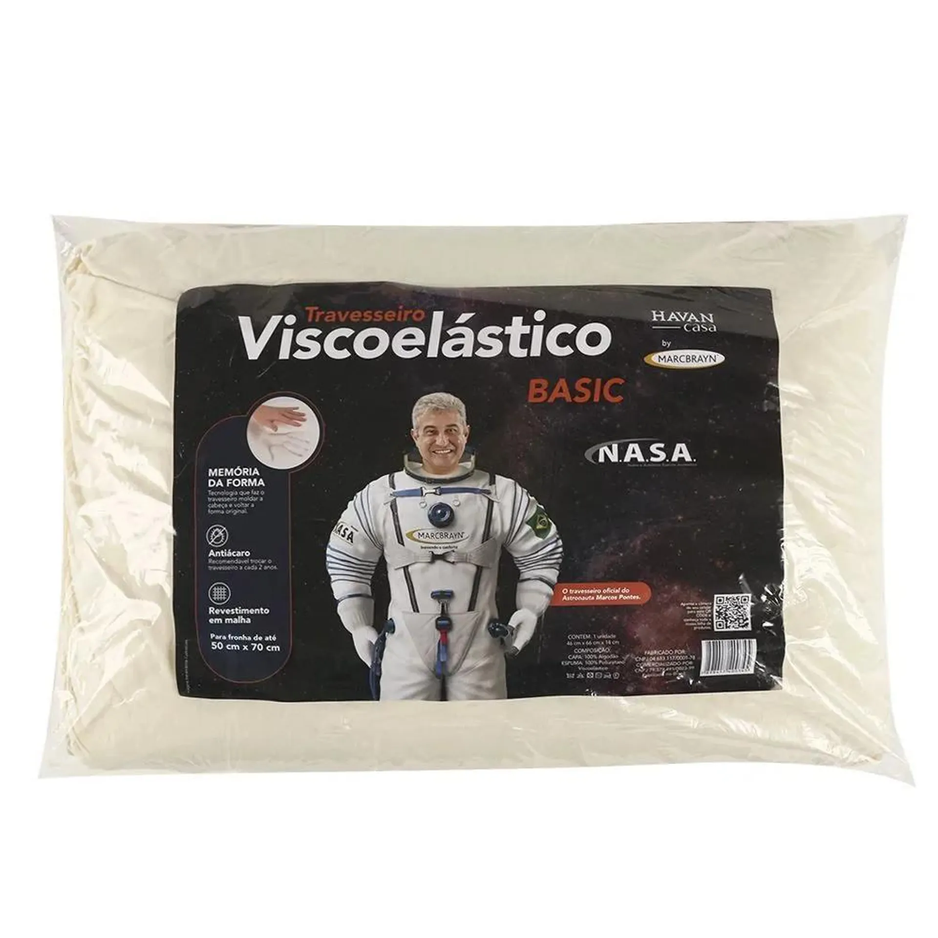 Travesseiro Nasa Suporte Anatômico Visco Elástico Basic Marcbrayn - Bege