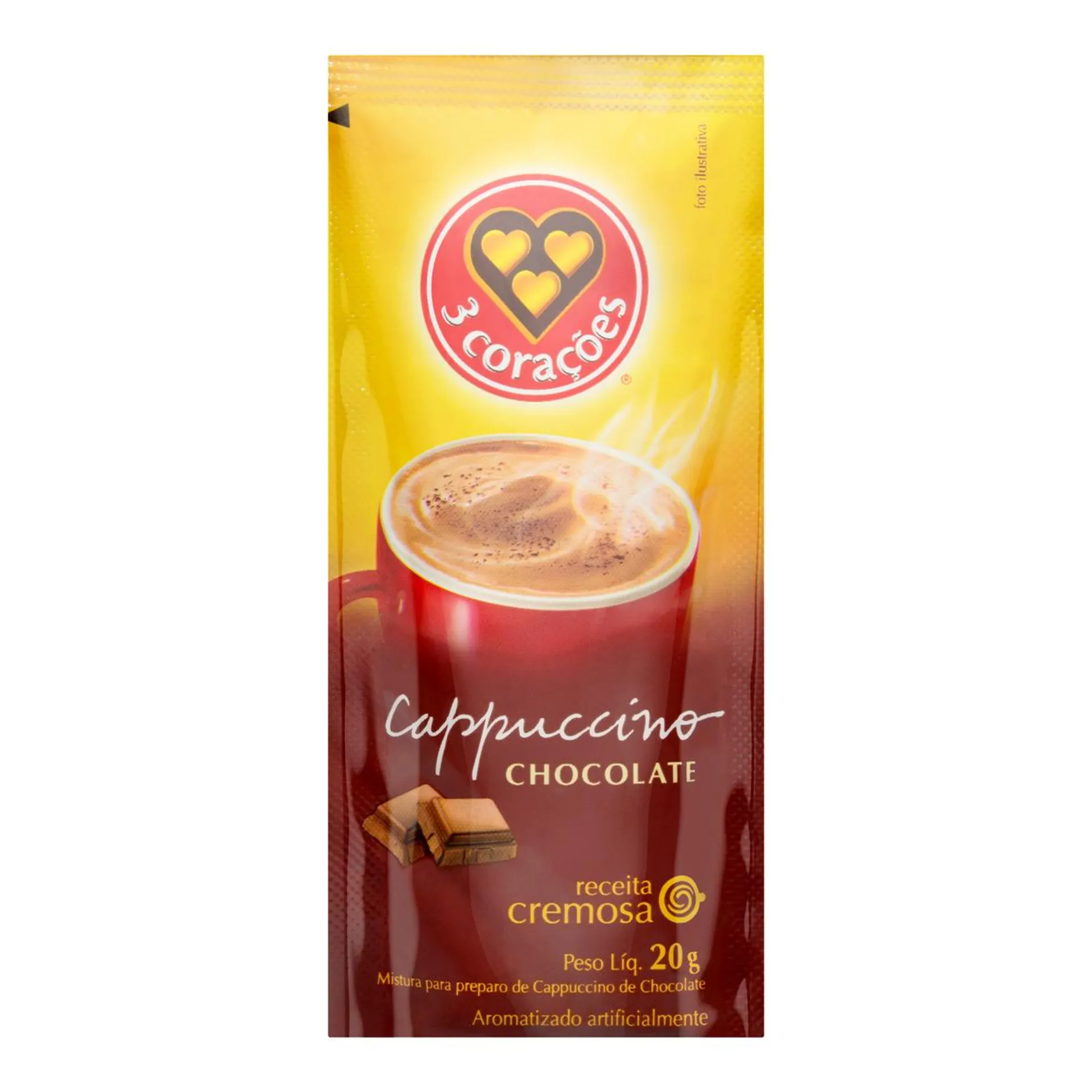 Cappuccino 3 Corações Chocolate Sachê 20g