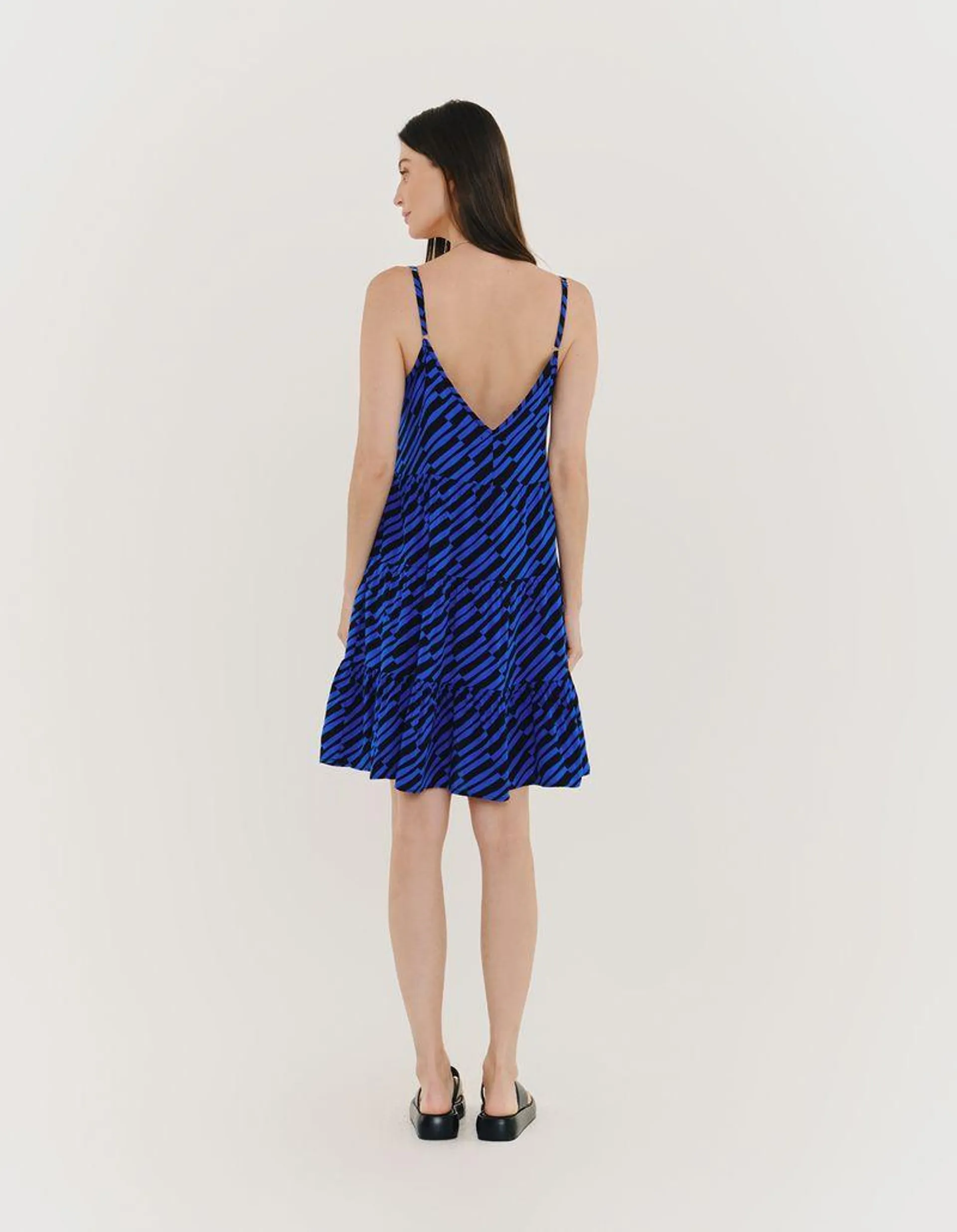 Vestido Curto Estampado Diagonal Blue - Azul