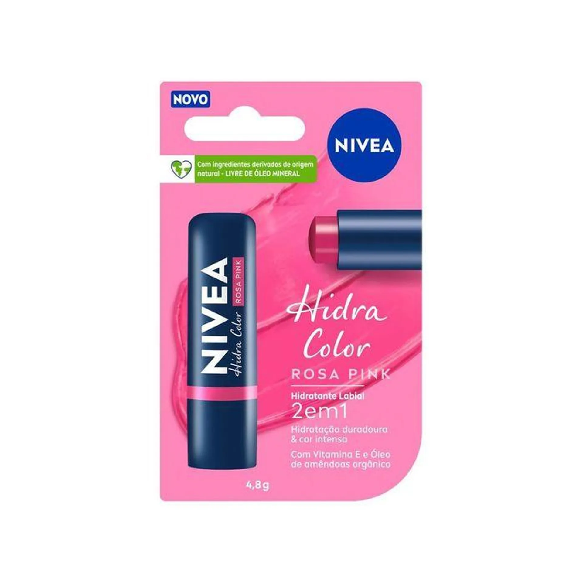 Nivea Hidratante Labial Hidra Color 2 em 1 Rosa Pink 4,8g