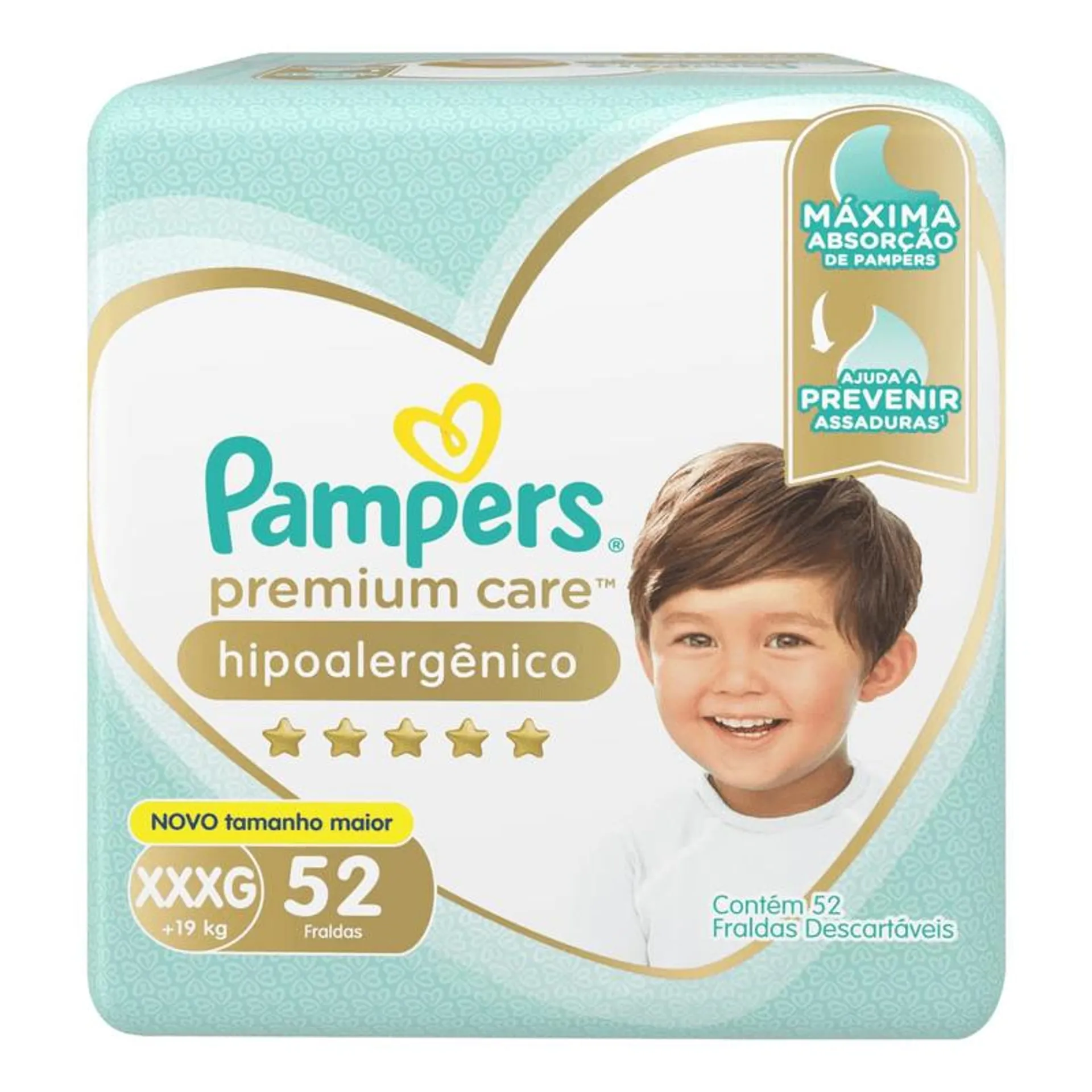 Fralda descartável infantil Pampers Premium Care xxxg + De 19kg Pacote 52 Unidades