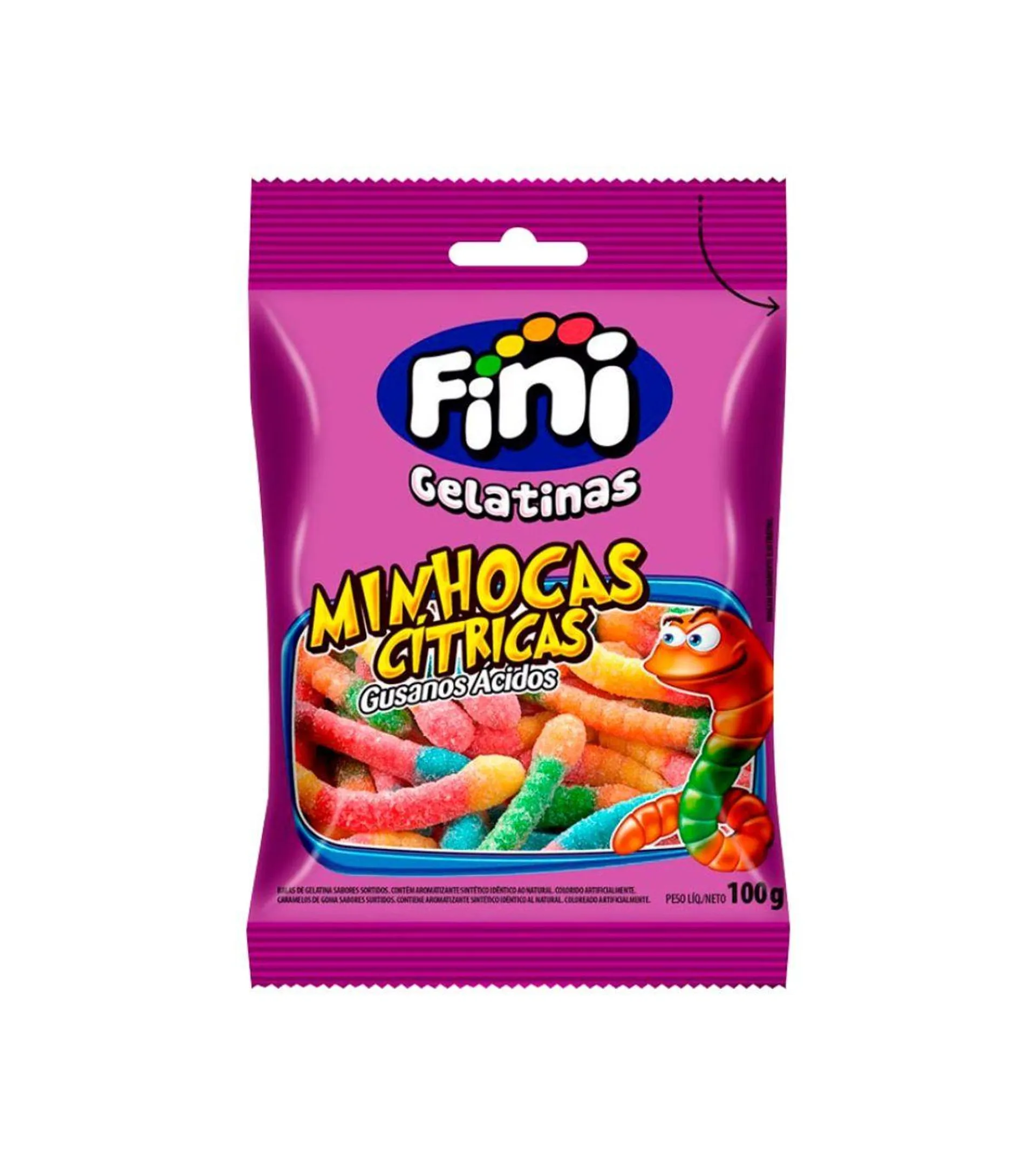 Fini Gelatina 90gr Minhocas Citrica