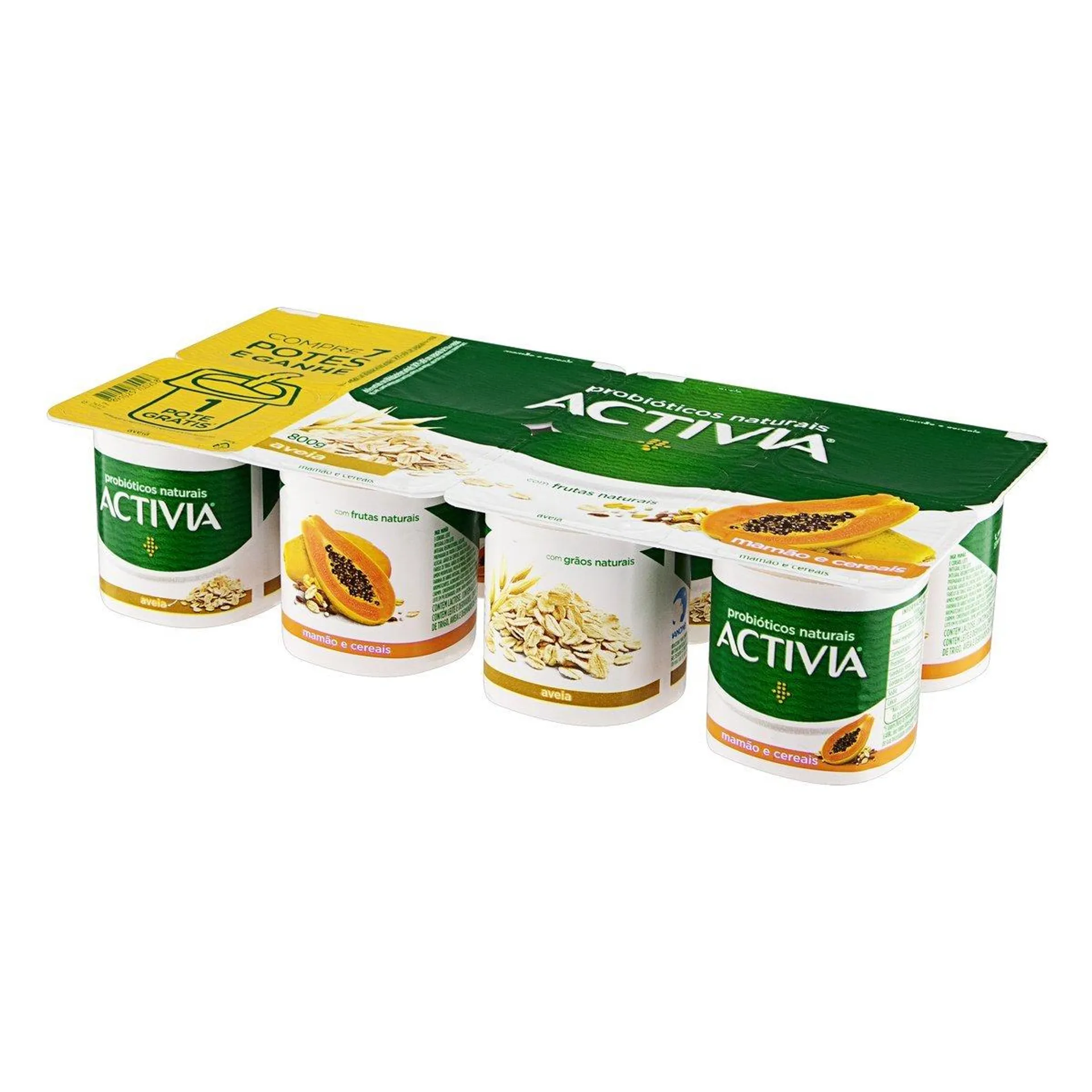 Leite Fermentado Integral Activia Aveia, Mamão E Cereais 680g Com 8 Un