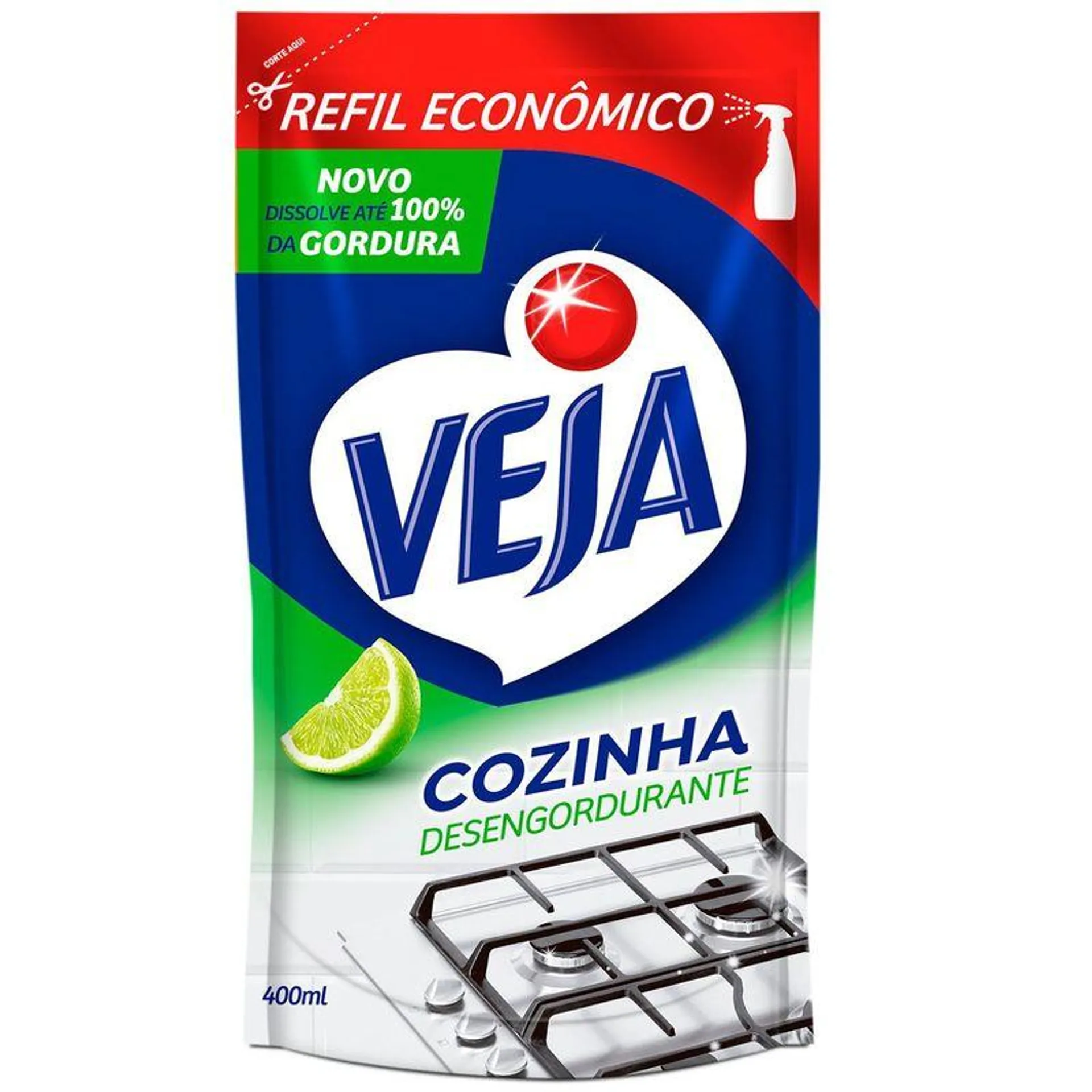Desengordurante VEJA Cozinha Limão 400ml Refil Econômico