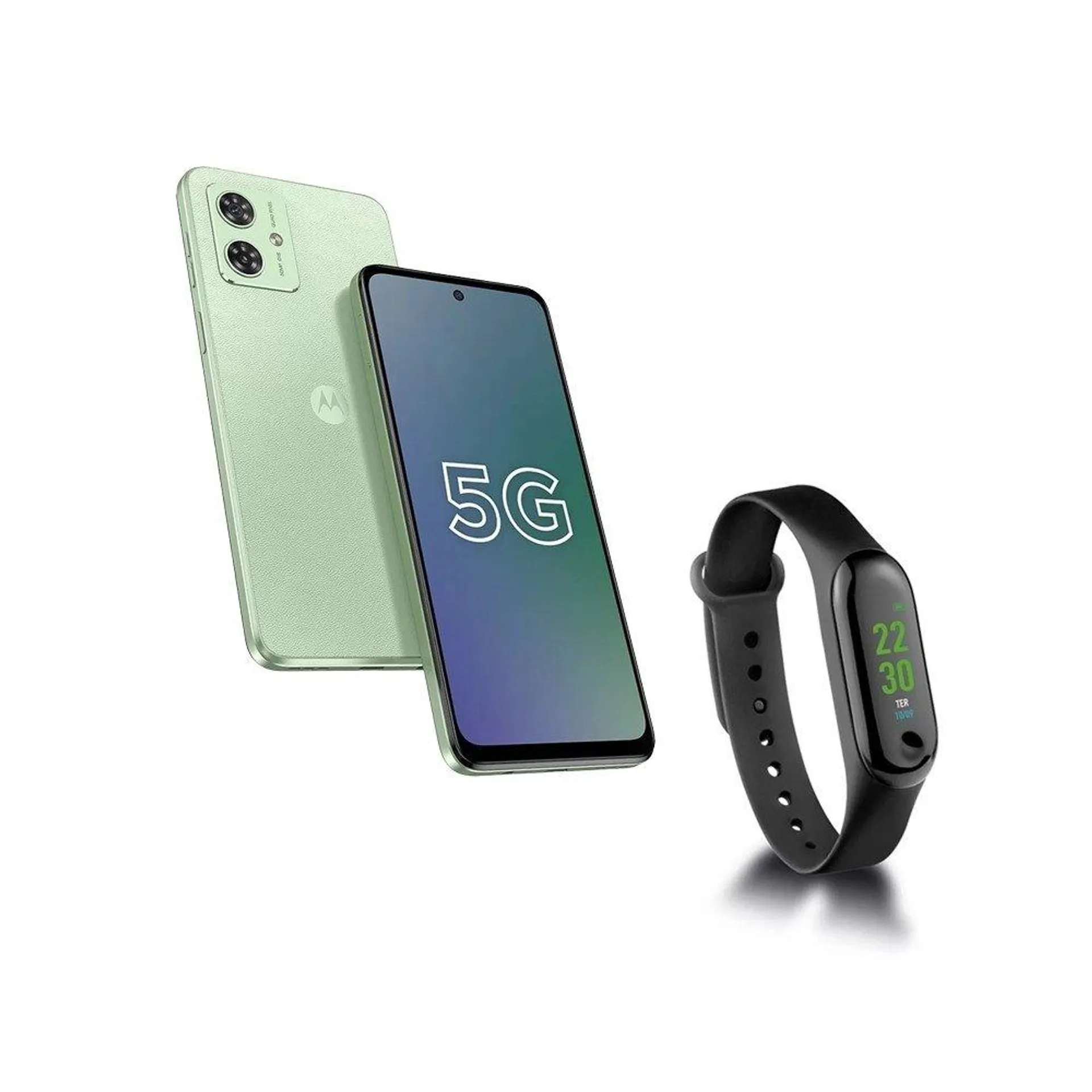 Smartphone Motorola Moto G54 5G Tela 6.5" 256GB Câmera 50MP+2MP Verde Vegan Leather + Smartband Átrio Toquio 1" Preto