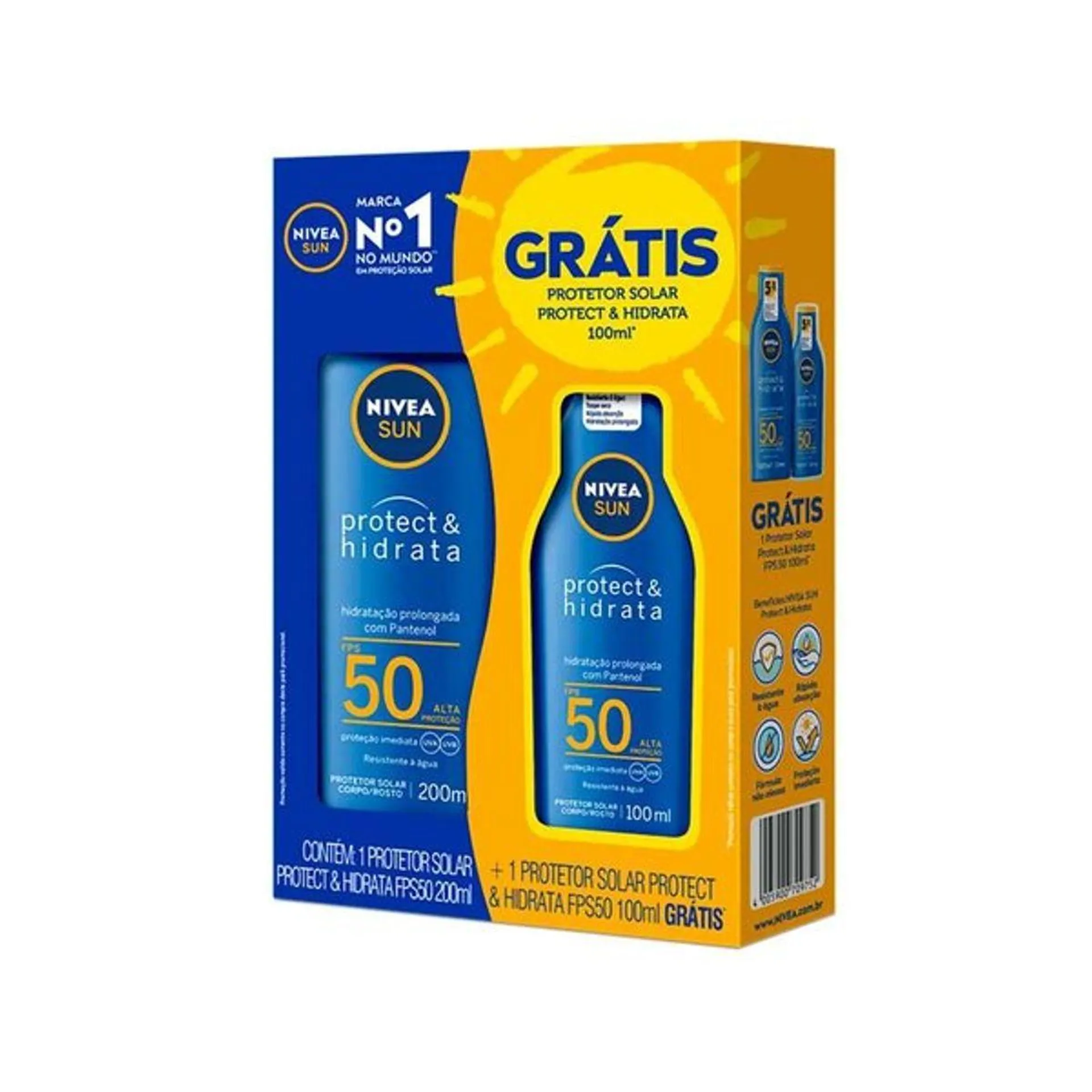 Protetor Solar Nivea Protect & Hidrata FPS50 200ml + Protetor Solar FPS50 100ml Grátis