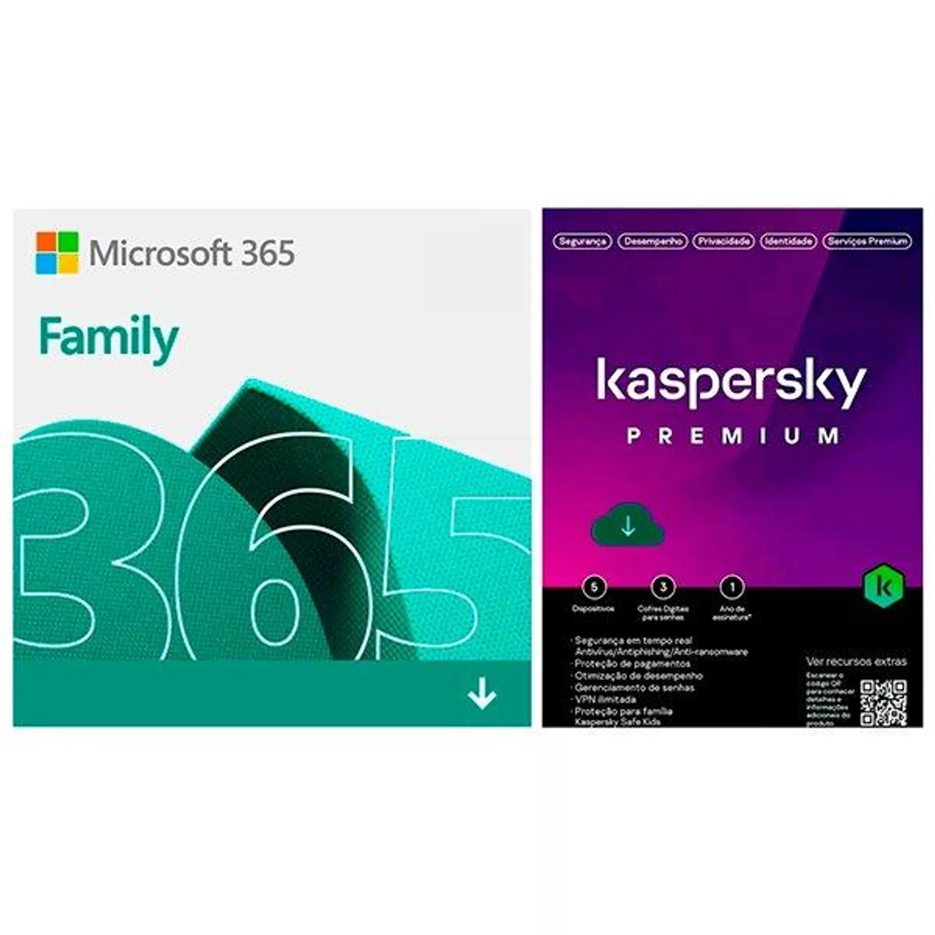 Microsoft 365 Family com Renovação Automática, 1 licença para até 6 usuários Assinatura 15 meses + Kaspersky Antivírus Premium para 5 dispositivos Licença 12 meses - Digital para DOWNLOAD 1 UN