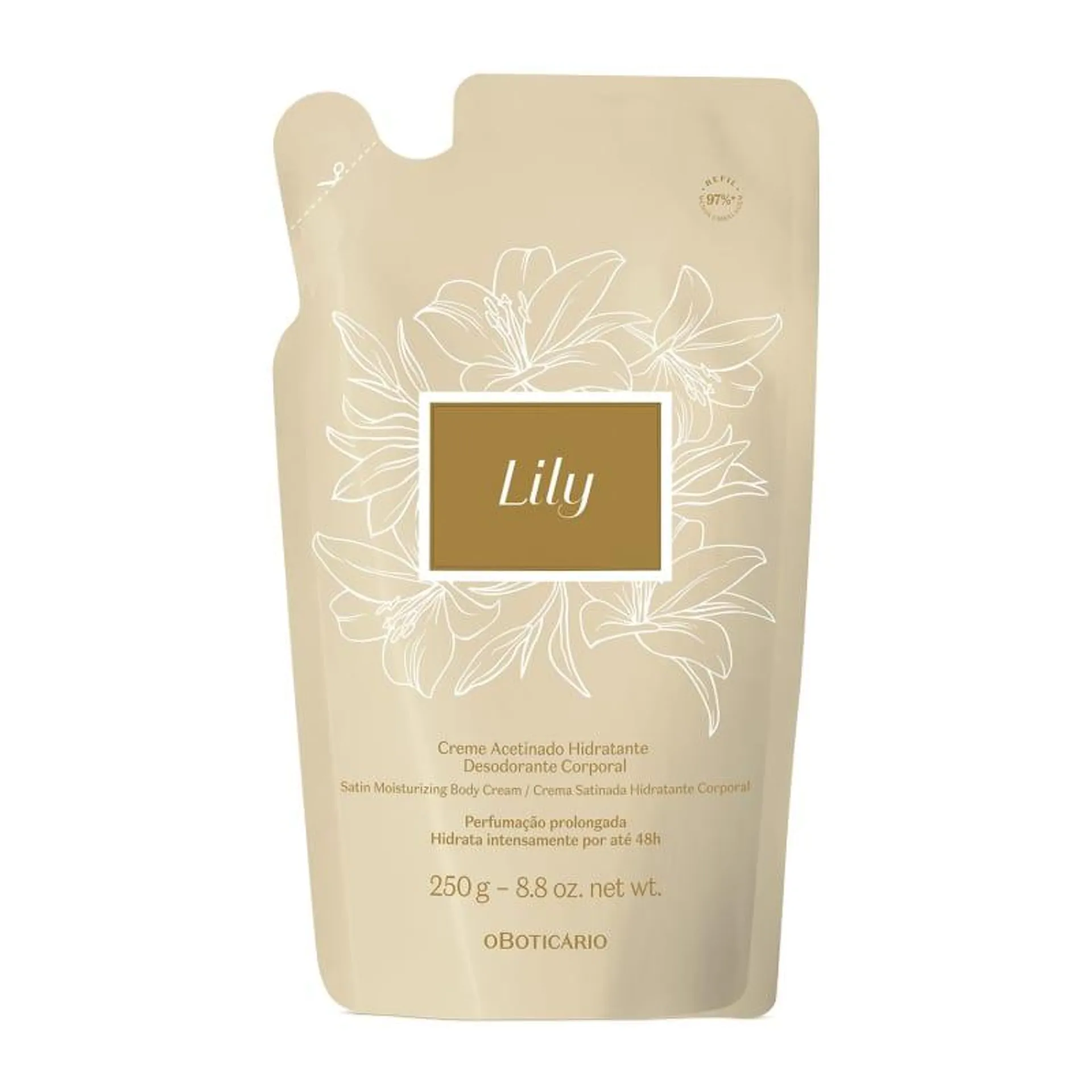 Refil Creme Acetinado Hidratante Desodorante Corporal Lily 250g