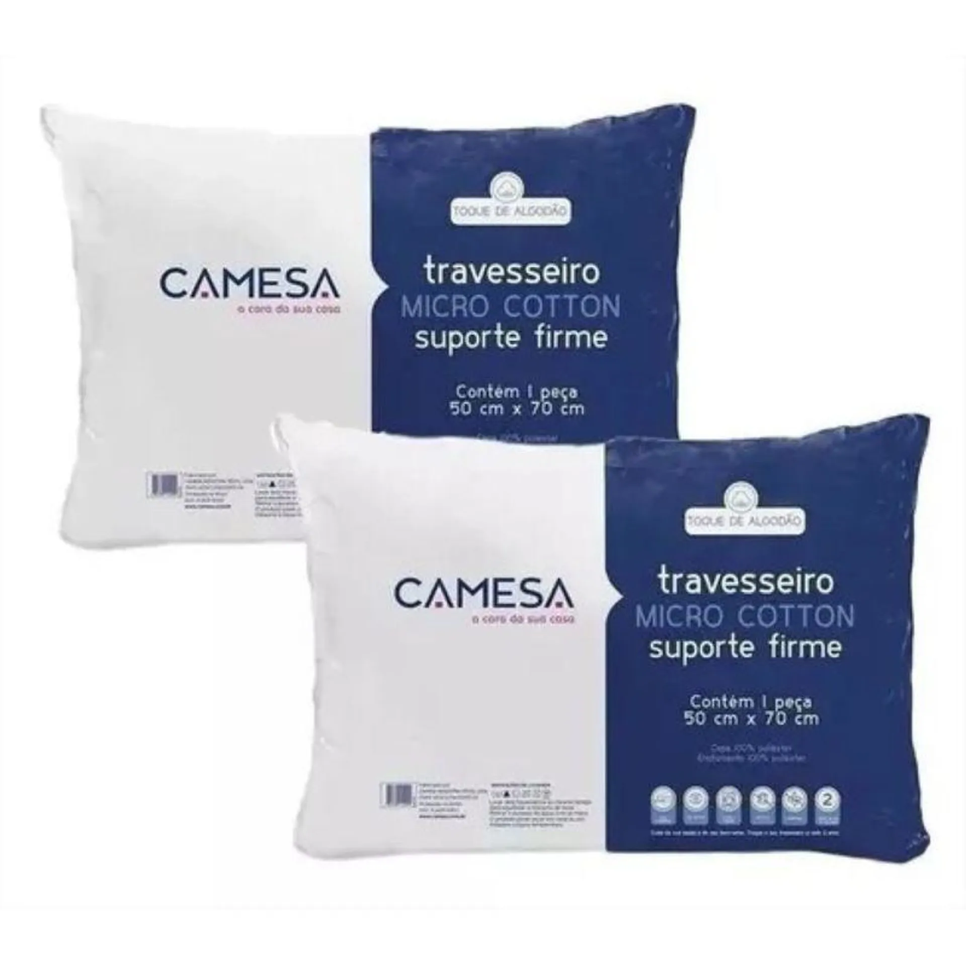 Kit 2 Travesseiros Micro Cotton 50x70cm Suporte Firme - Camesa