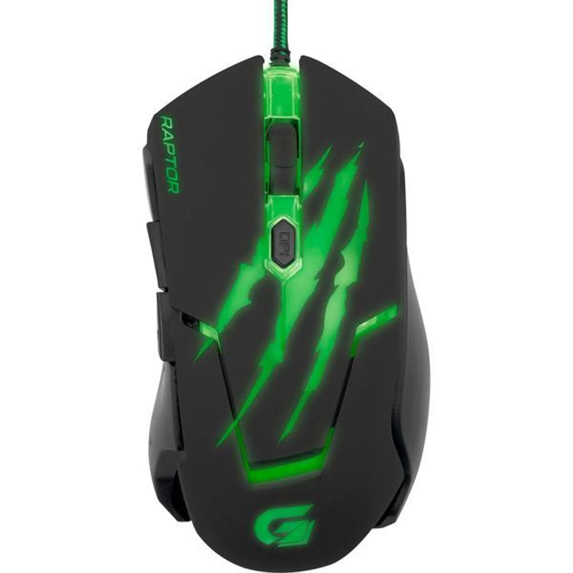 Mouse Gamer com fio USB 3200dpi Raptor preto/verde Fortrek - CX 1 UN