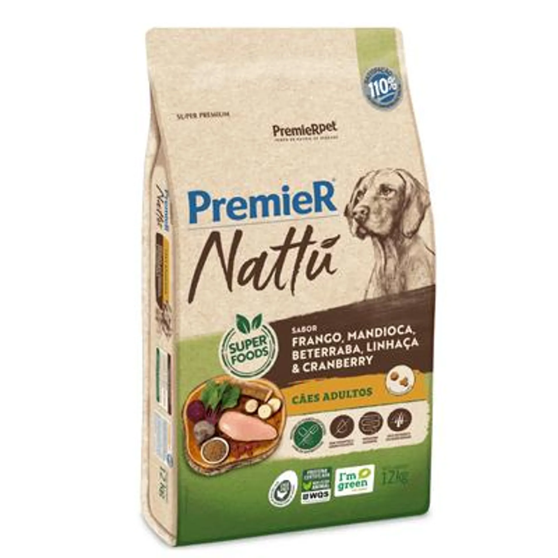 Ração Premier Nattu Cães Adultos Mandioca 12 kg