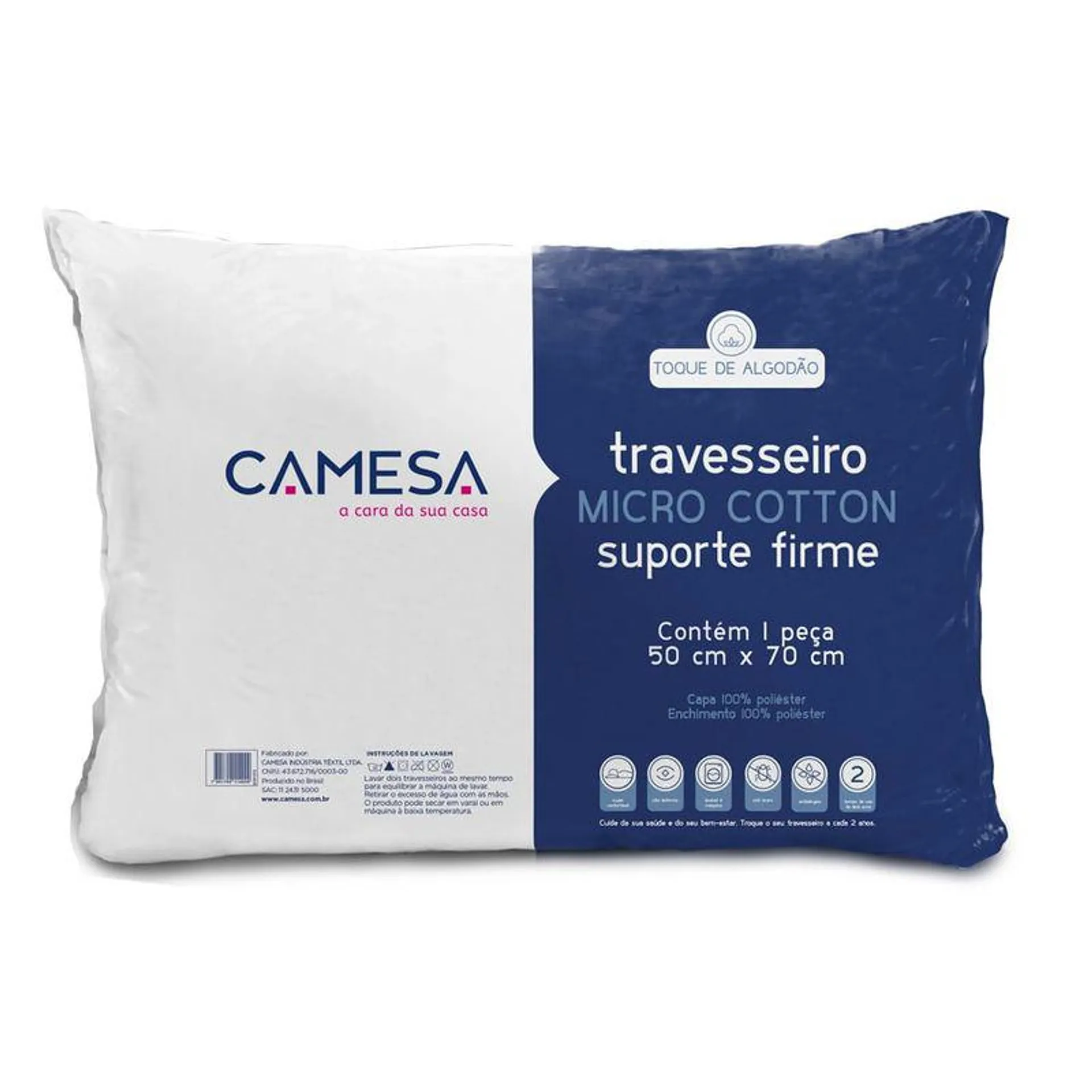 Travesseiro Micro Cotton 50x70cm Suporte Firme - Camesa