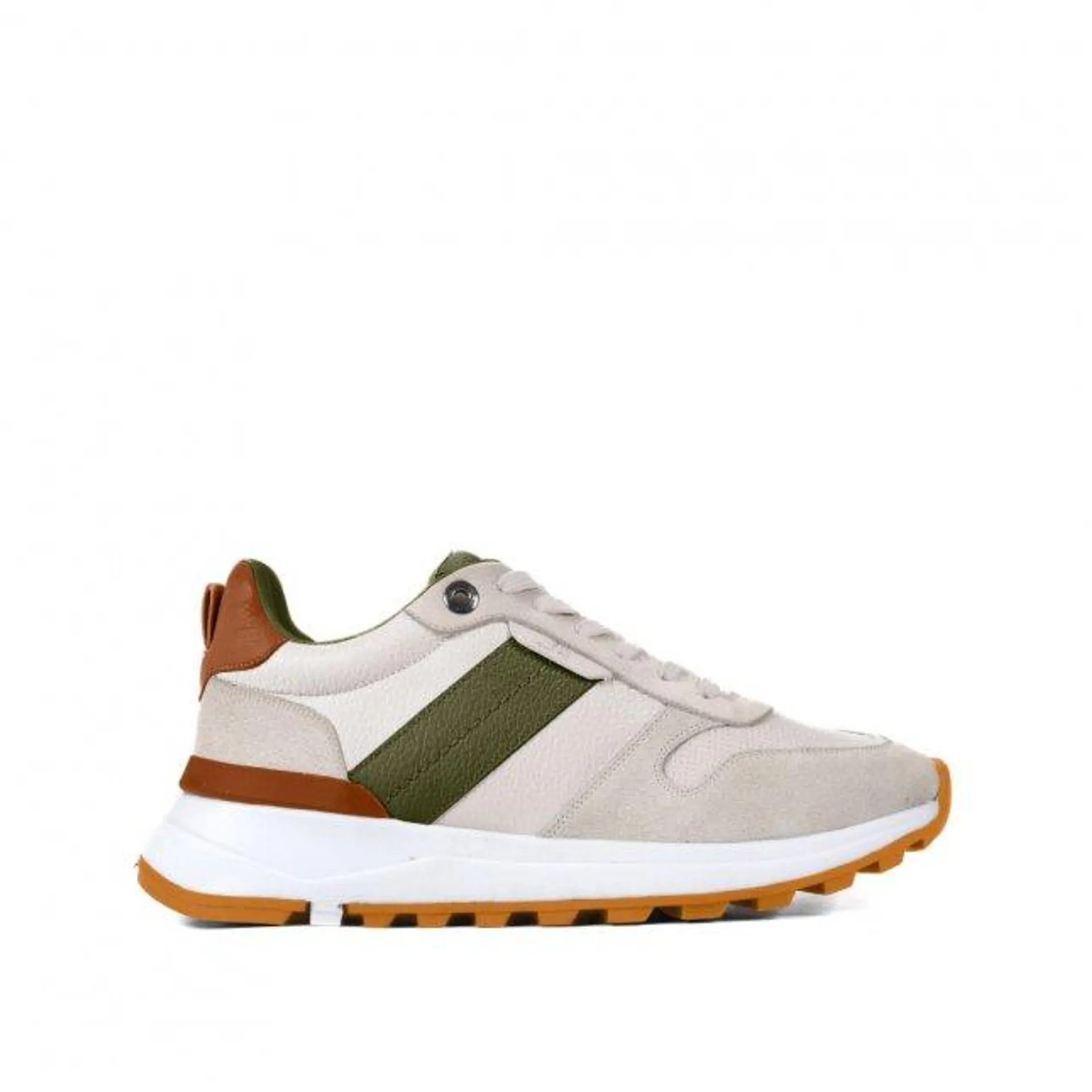 Tênis Masculino Off White Verde Caramelo Couro Tecido