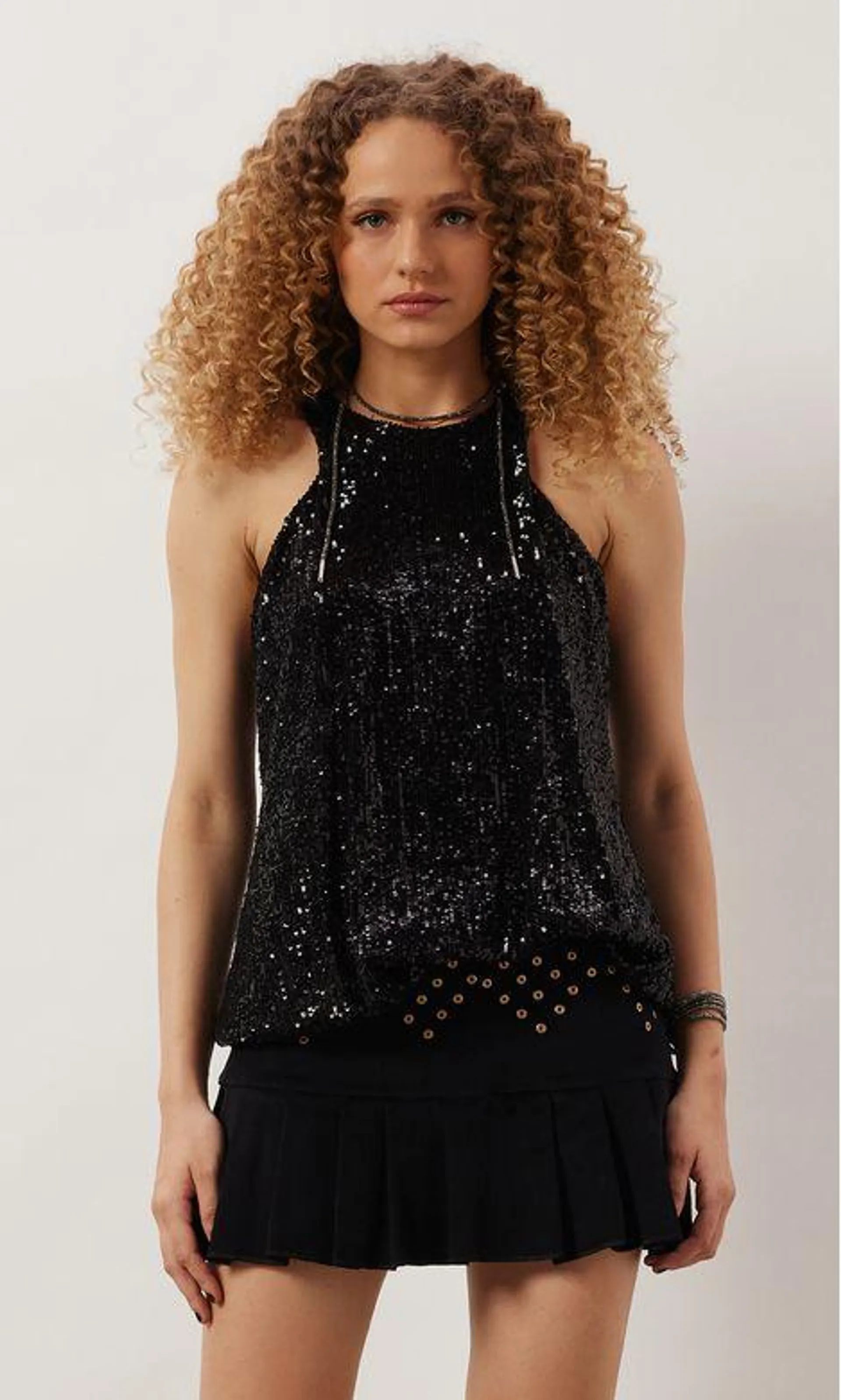 Blusa Balonê Paetê - Preto