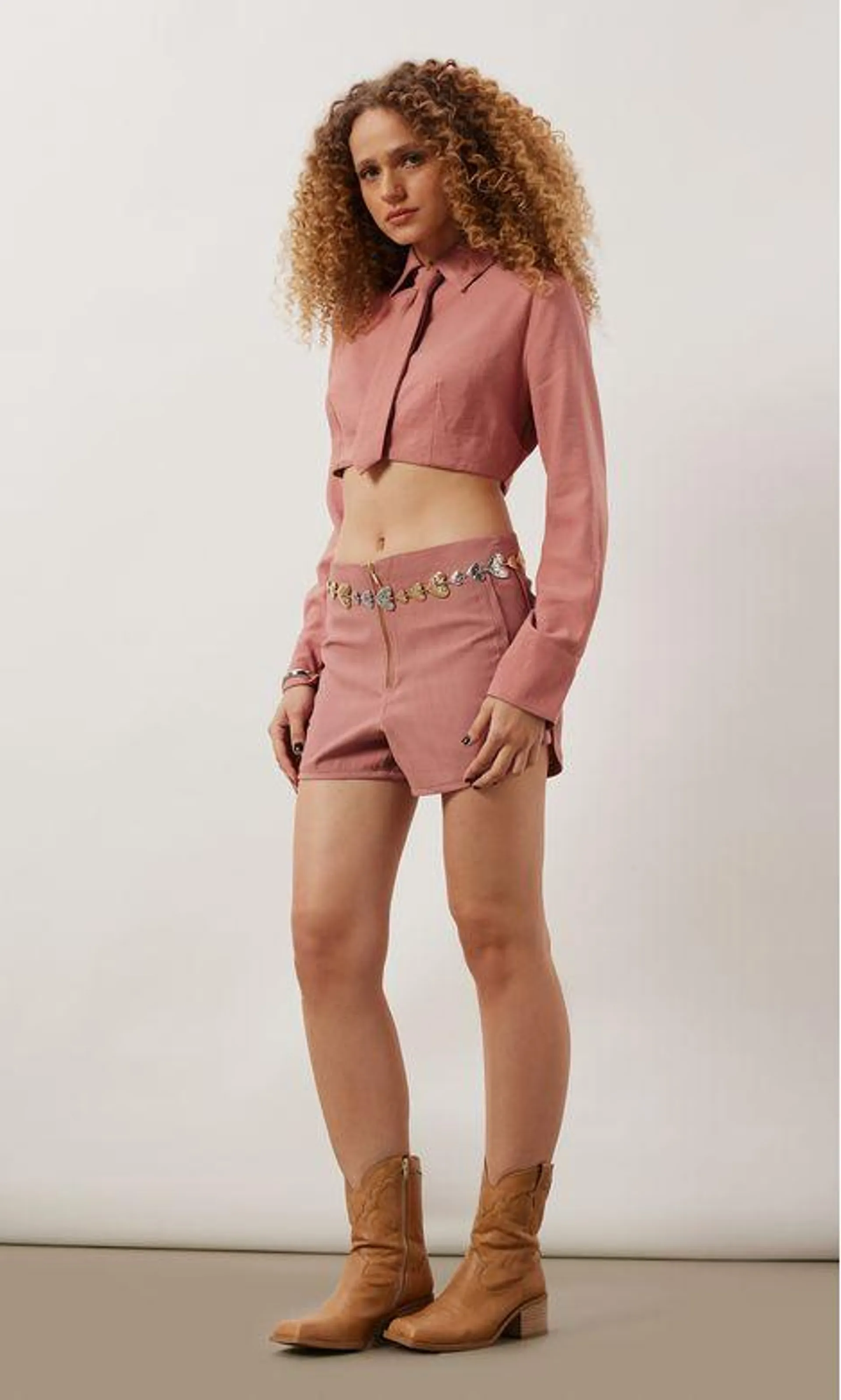 Short Alfaiataria Risca Giz Lurex - Blush