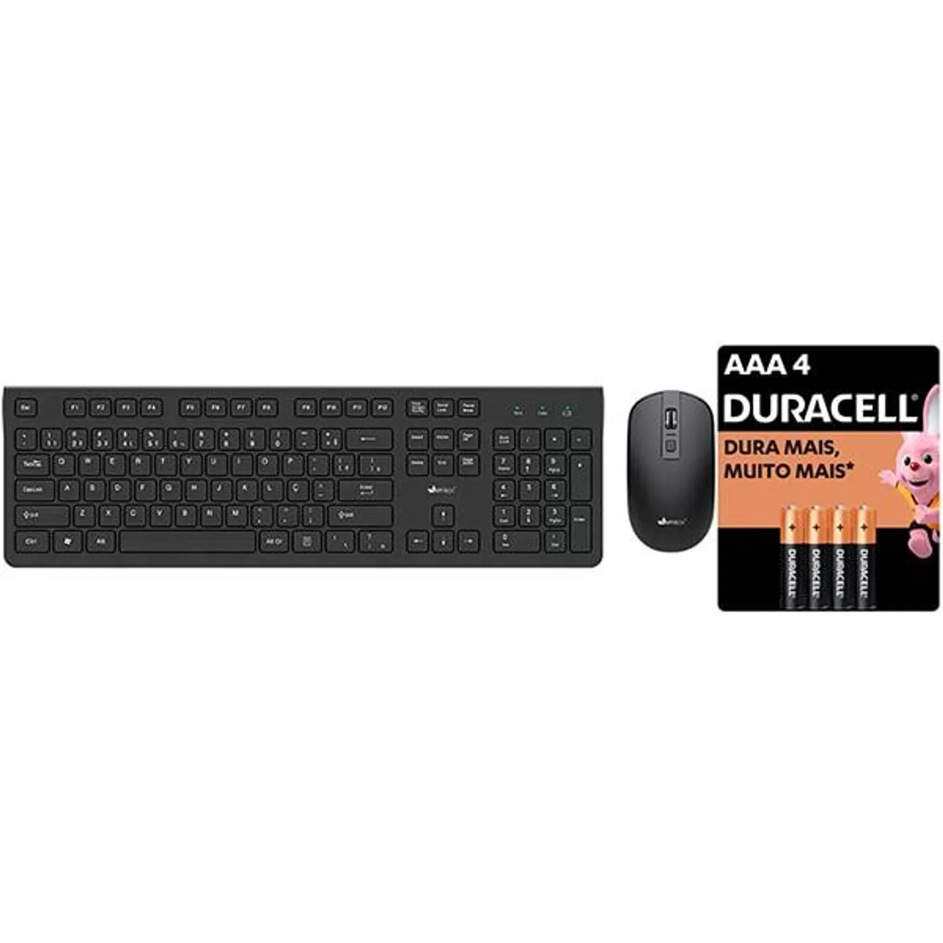 Kit Wireless Teclado e Mouse sem Fio KMW250, Preto - APP-TECH + Pilha Alcalina Palito, AAA, Duracell - CX 1 UN