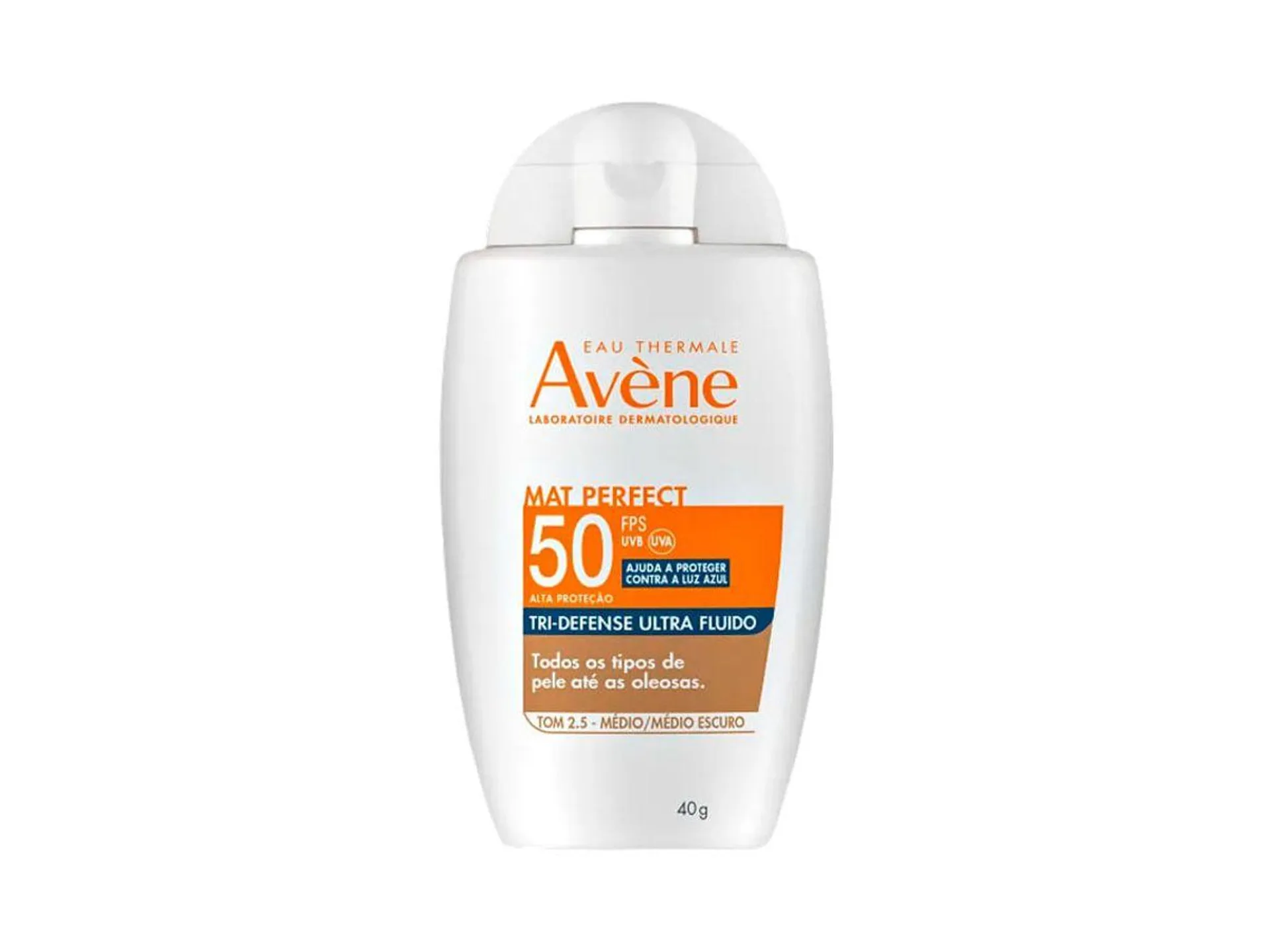 Protetor Solar Facial Avène Mat Perfect Tri-Defense Ultra Fluido FPS50 Cor 2.5 Médio Escuro 40g