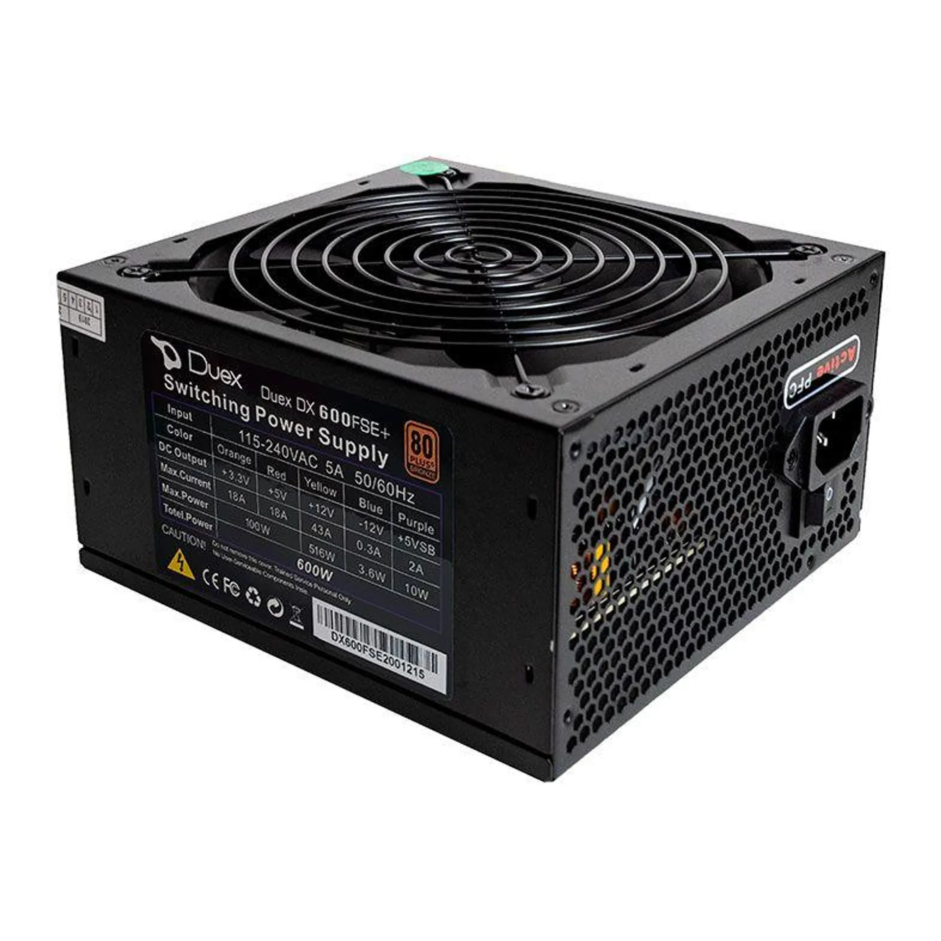 Fonte Duex DX600FSE+, 600w, 80 Plus Bronze, Preta, DX600FSE