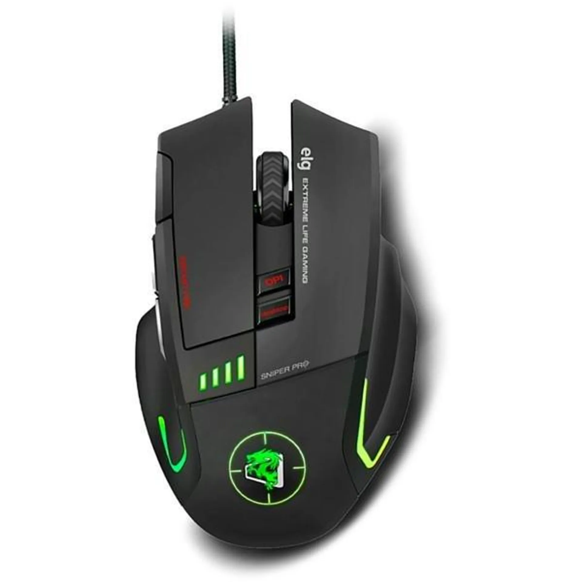 Mouse Gamer com fio USB Sniper pro 6400dpi Preto MGSP Elg Gamer - CX 1 UN