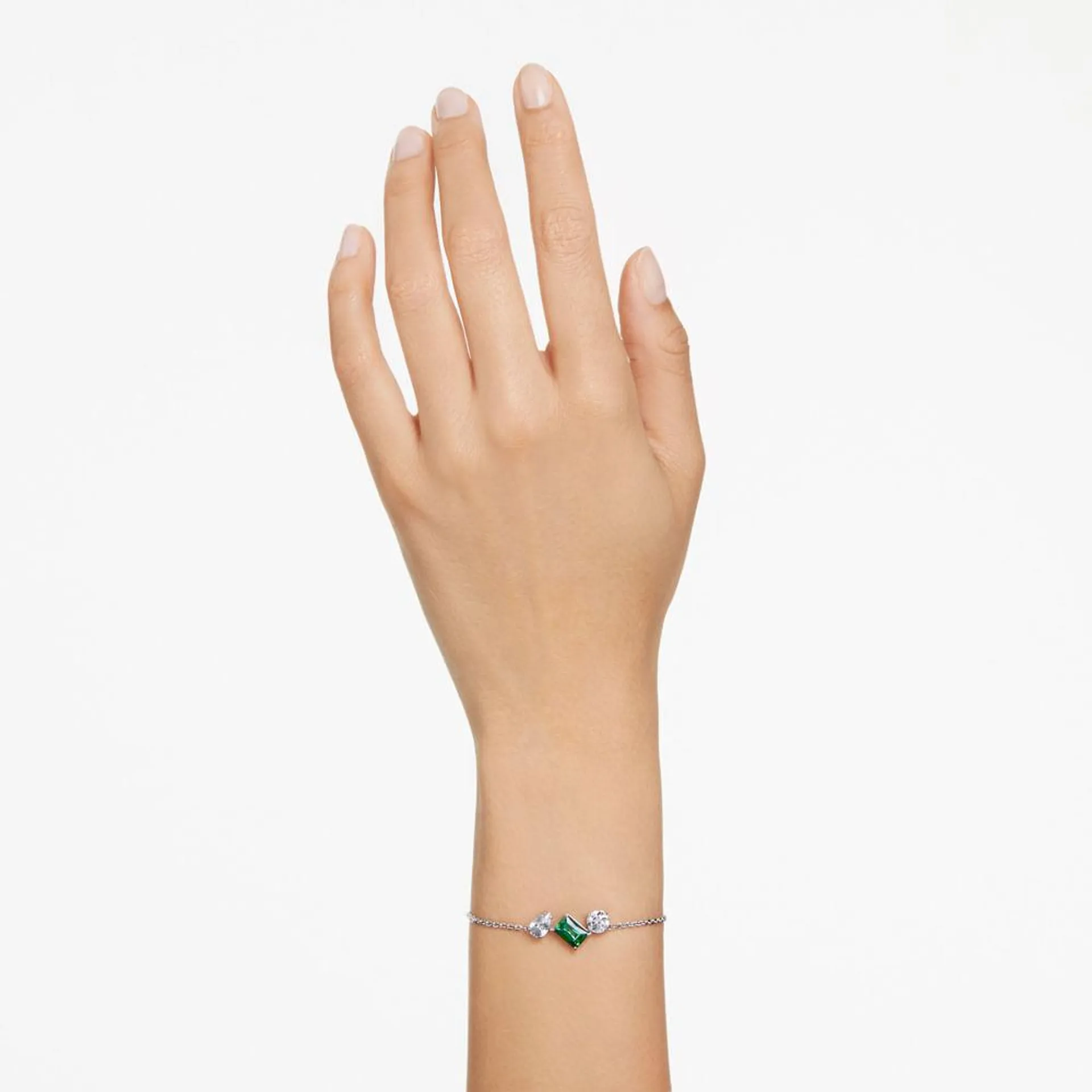 Pulseira Mesmera, Combinação de lapidações, Verde, Banhado a ródio
