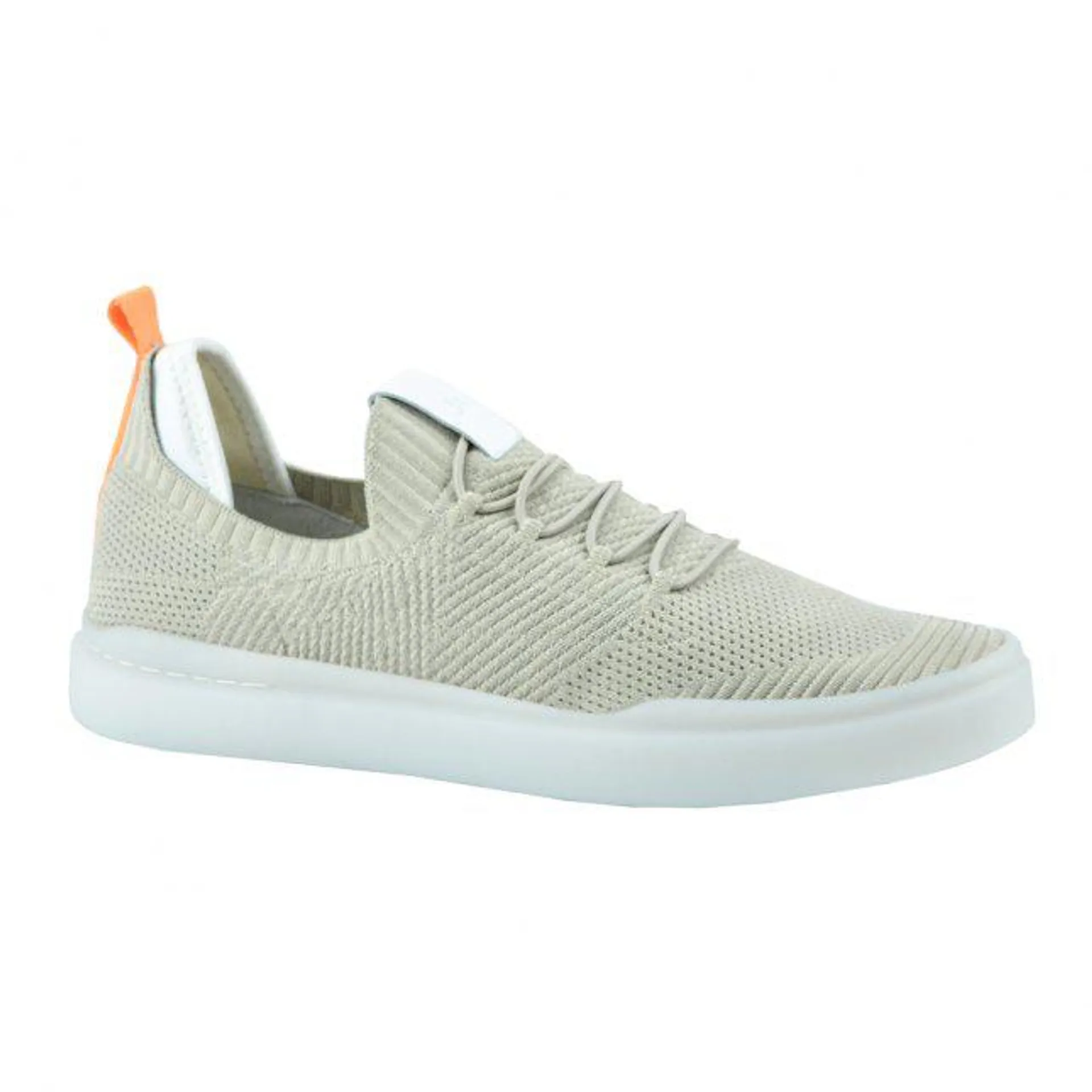 Tênis Cinza Branco Laranja Knit Couro