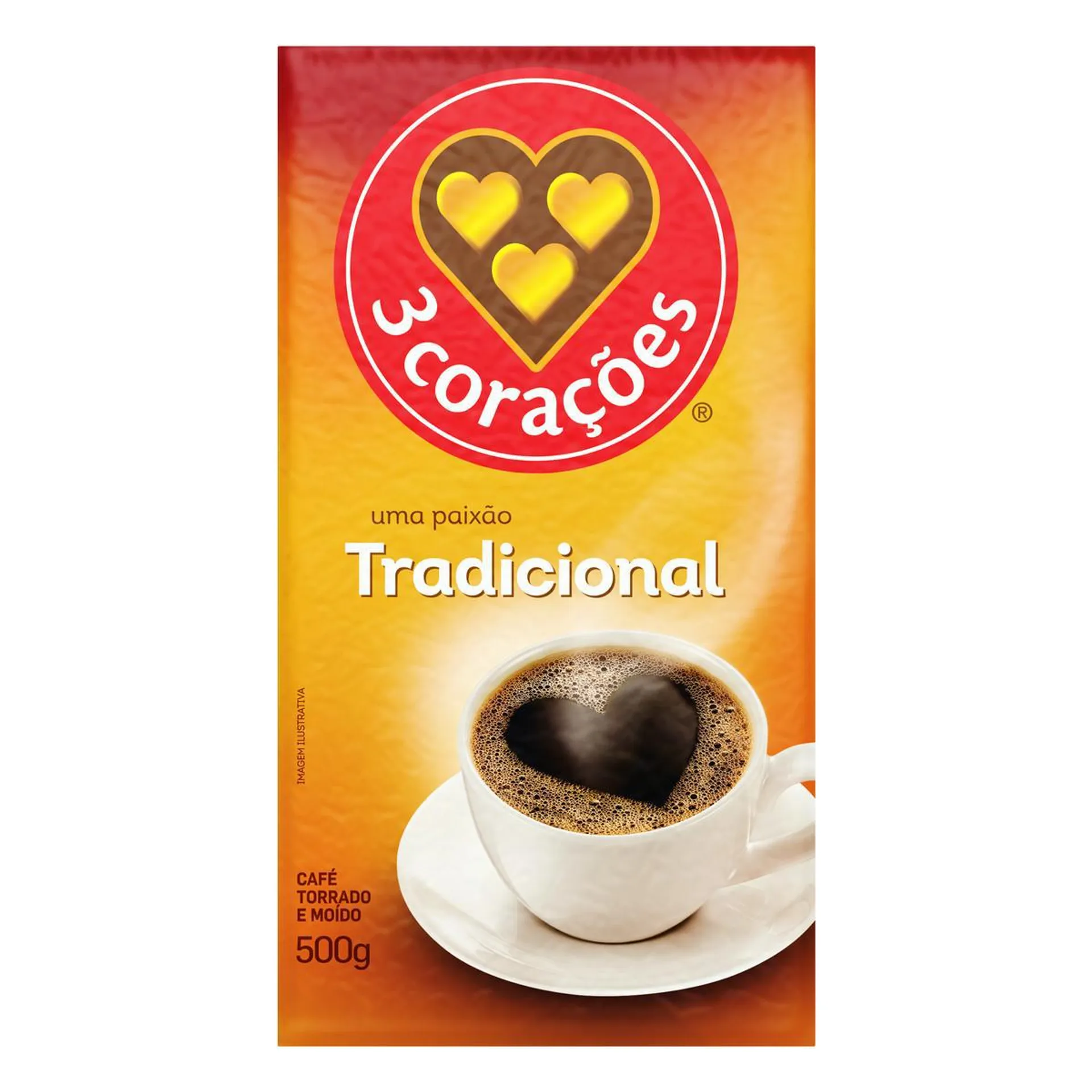 Café Torrado e Moído Tradicional (em pó) vácuo 500g - 3 Corações