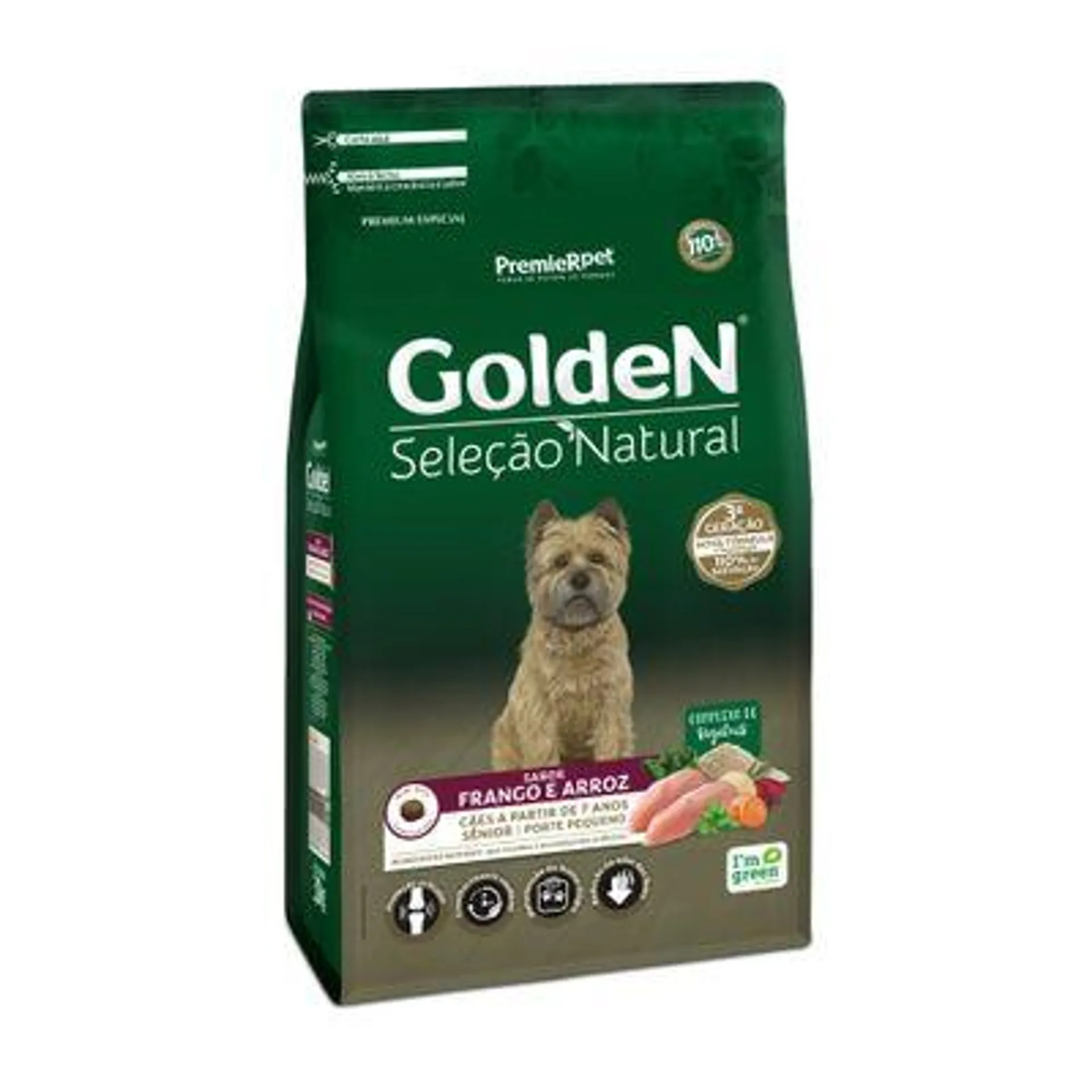 Ração Golden Seleção Natural Cães Sênior Porte Pequeno Frango e Arroz 3 kg