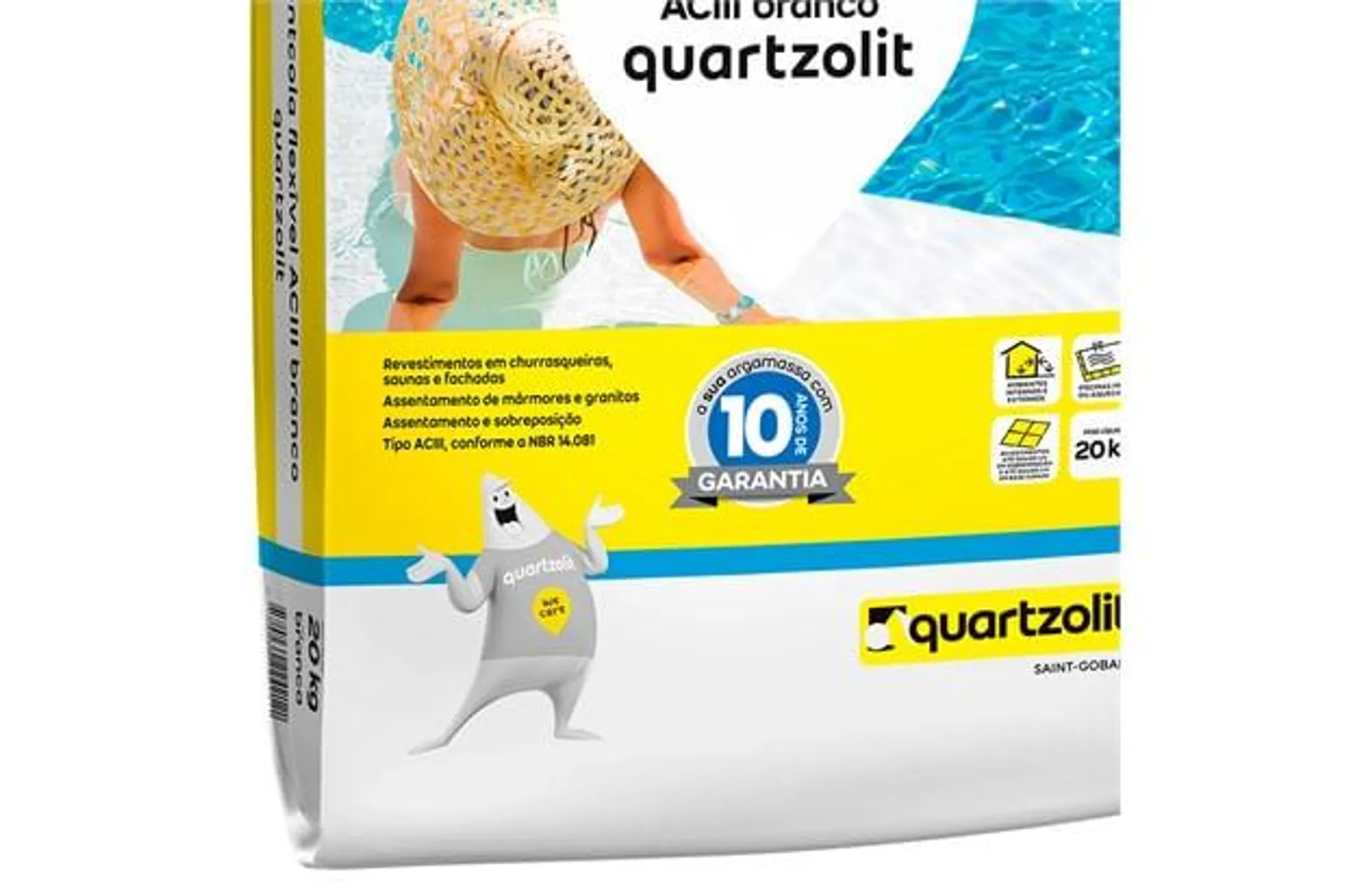 Argamassa Cimentcola Flexível Ac3 Para Uso Interno E Externo 20kg Branco Quartzolit