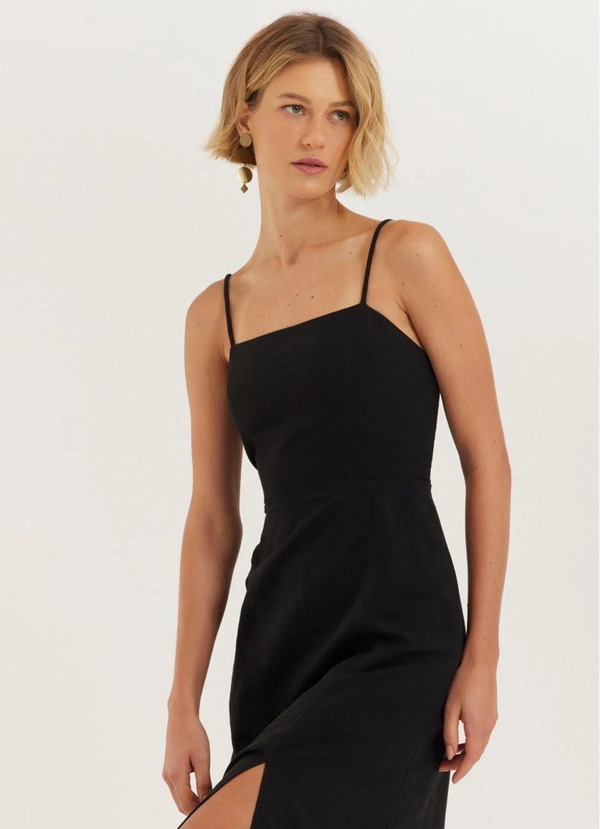 Vestido linho alfaiataria preto