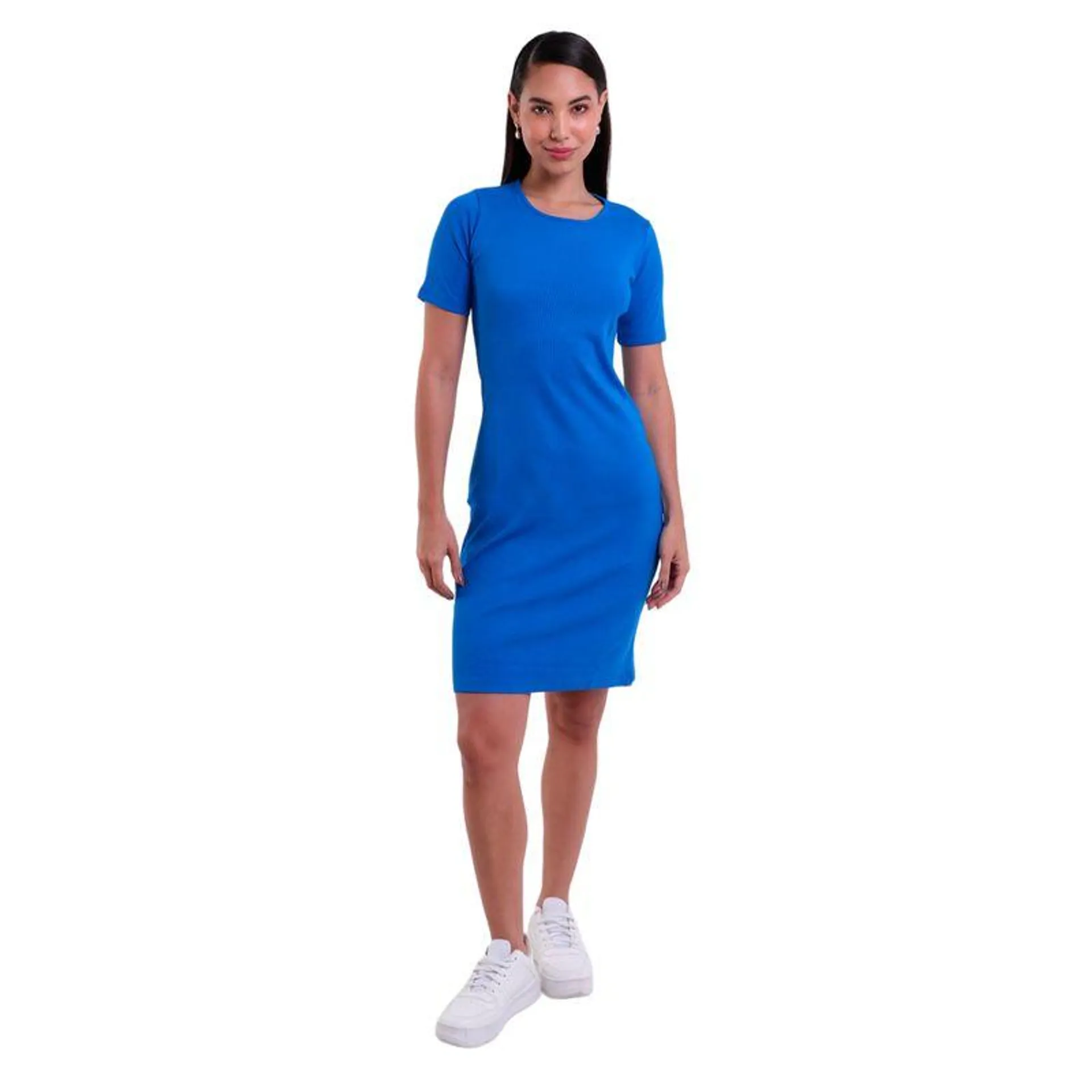 Vestido Midi Manga Curta Ribana Trendz Azul Bic