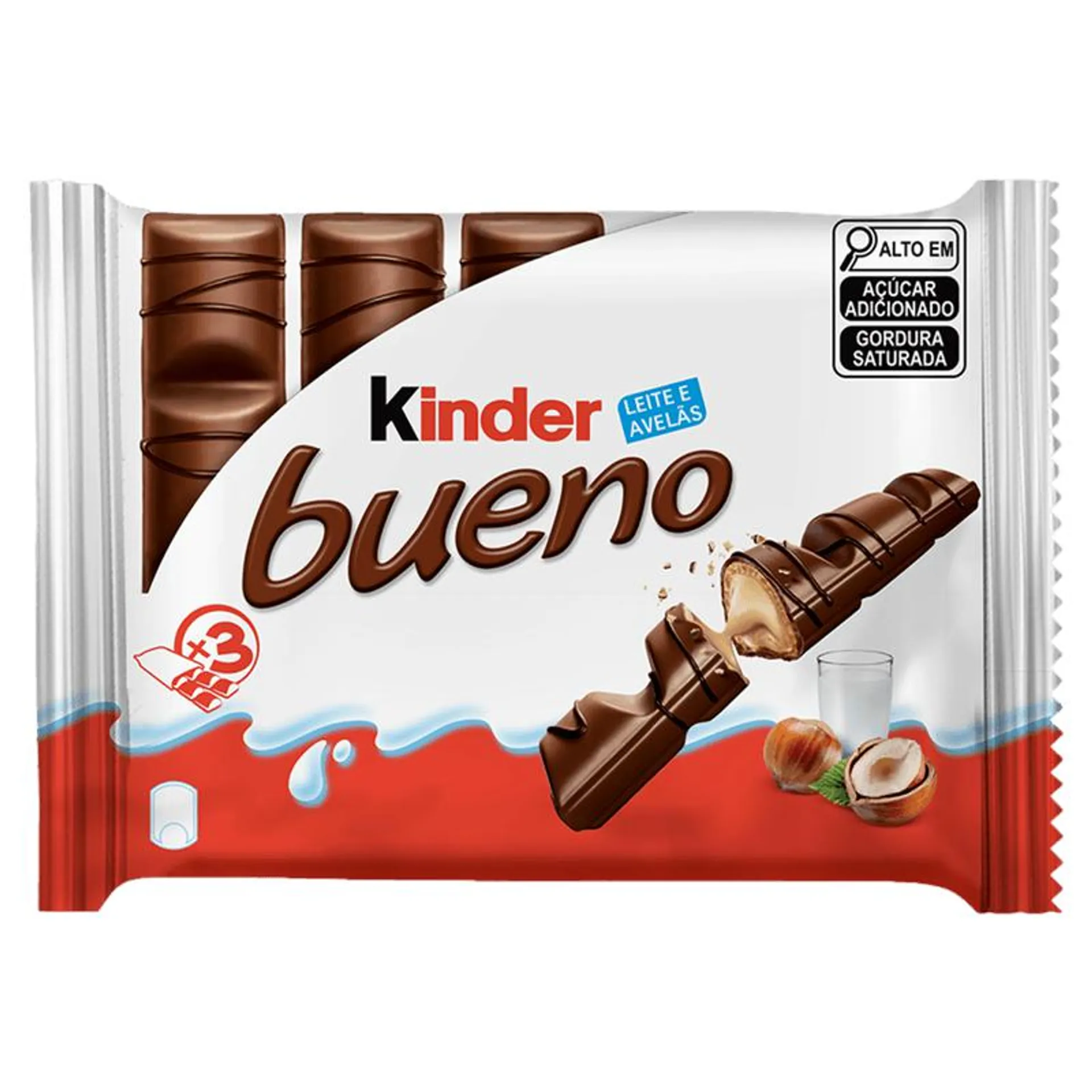 Wafer Coberto com Chocolate Kinder Bueno Pack com 3 Unidades 43g Cada