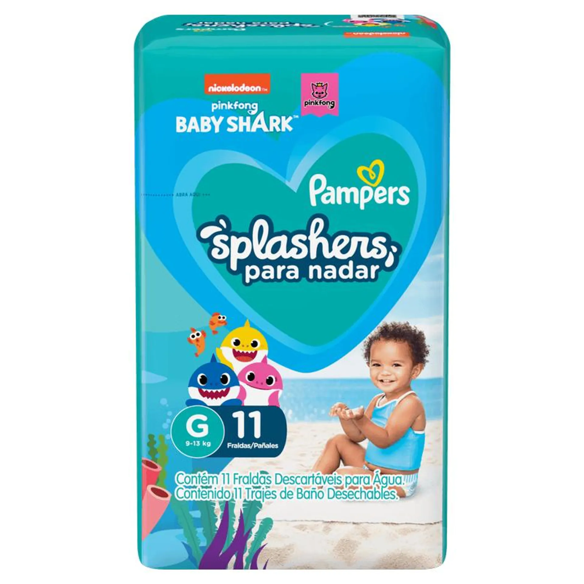 Fralda para Piscina Pampers Splashers Baby Shark M-G - 11 unidades