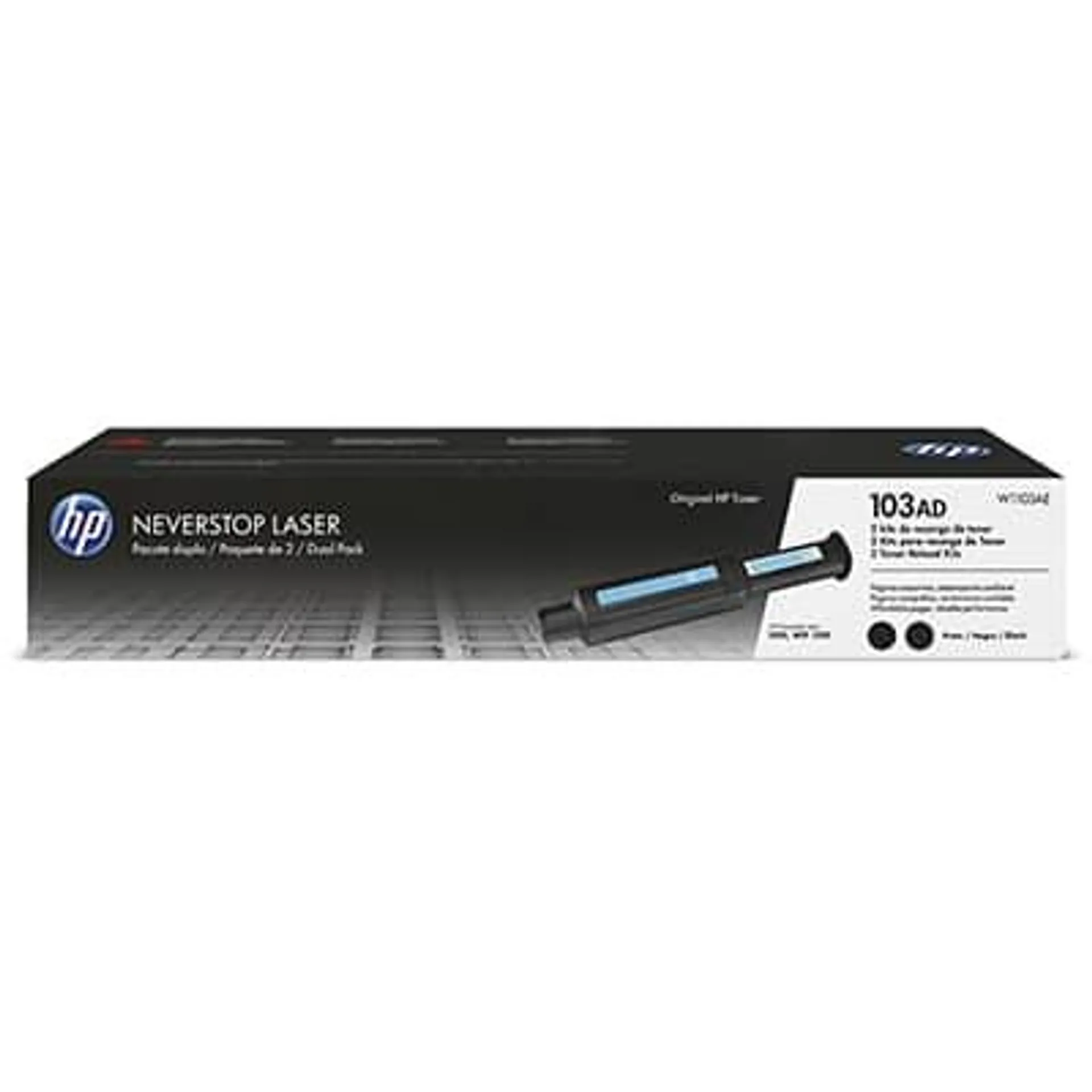 Kit de Recarga do Toner Laser HP 103AD Neverstop Pacote Duplo Preto Original, W1103AE, HP - CX 1 UN