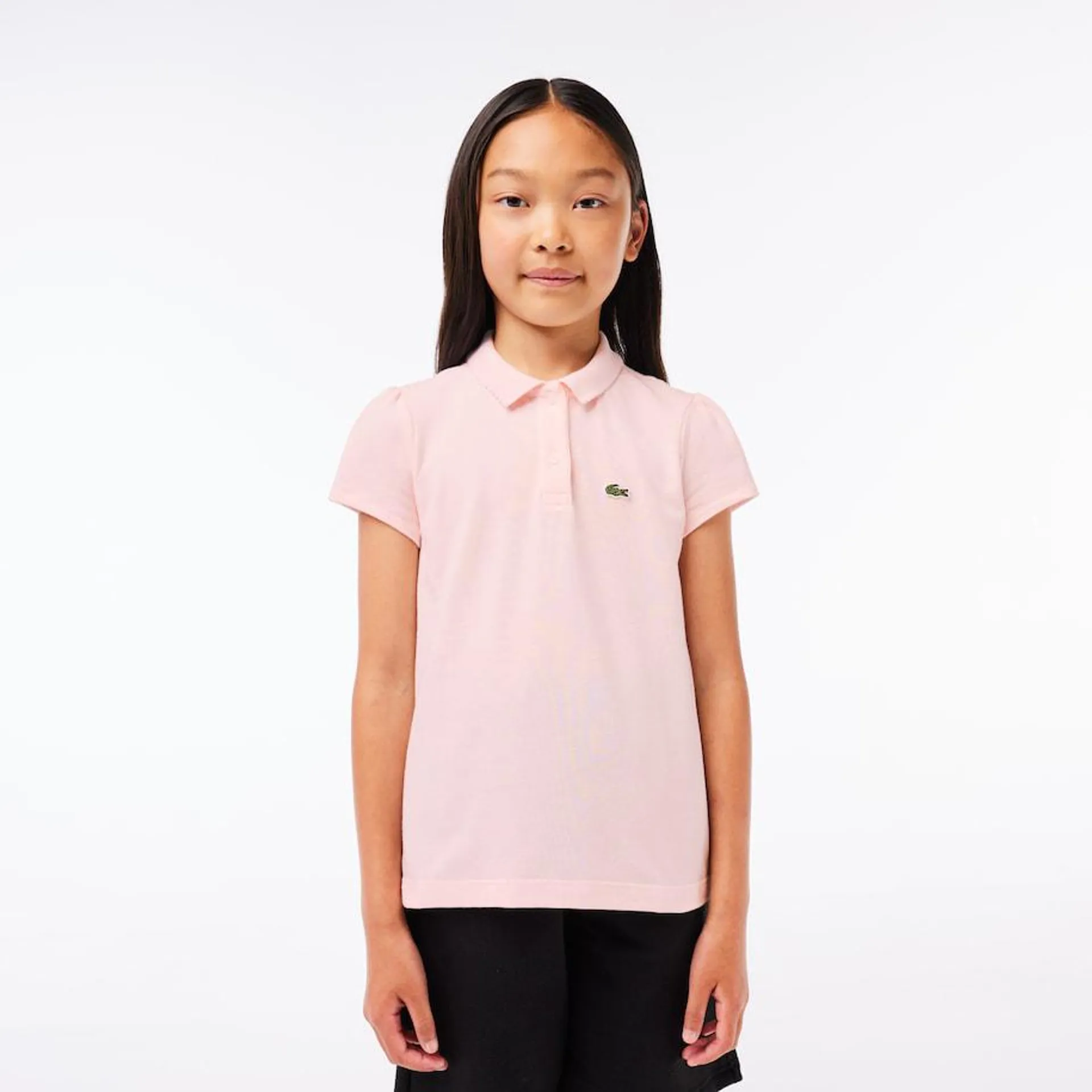 Camisa Polo Lacoste Feminina Infantil em Minipiquet com Gola Recortada