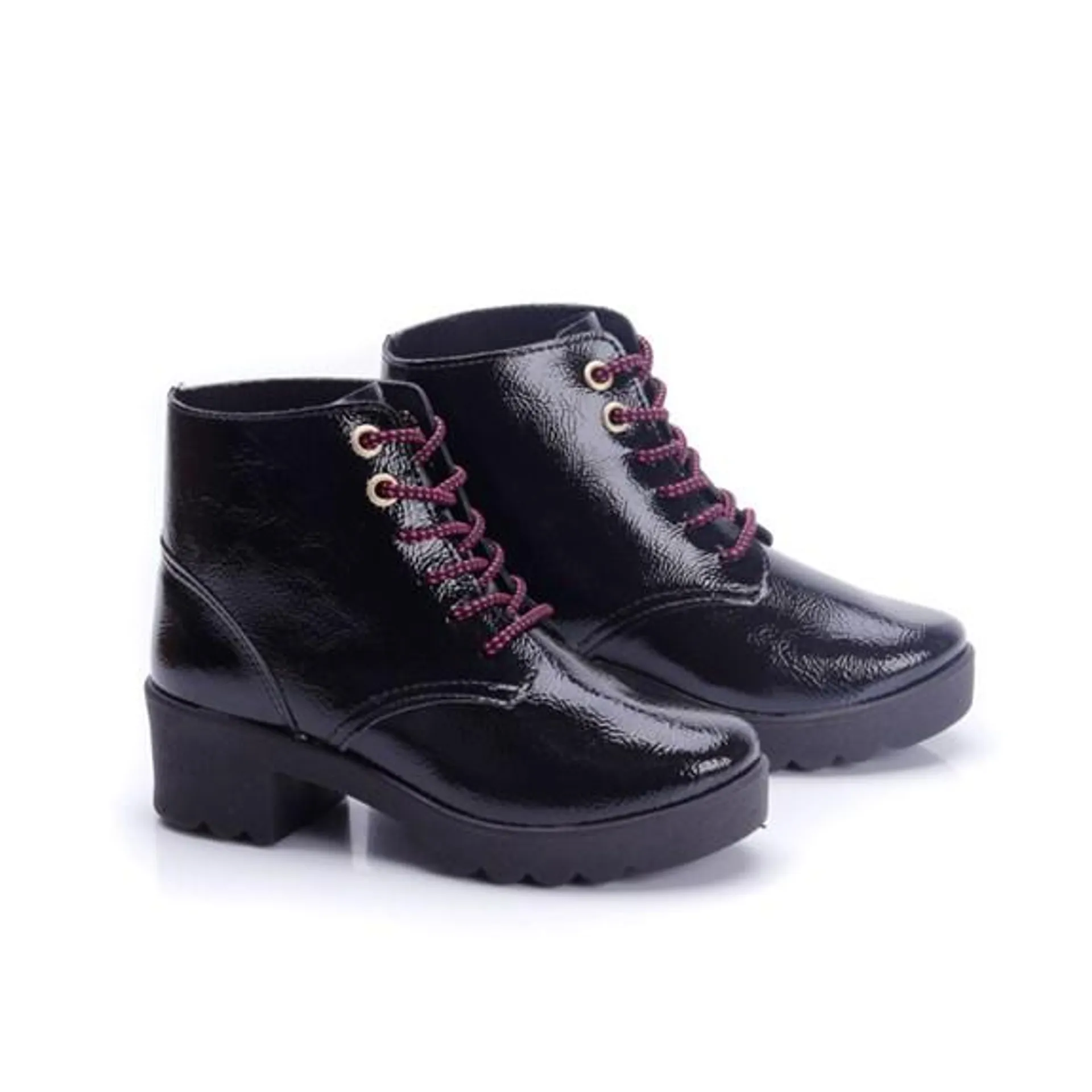 Bota Coturno Infantil Feminina Kidy Verniz - PRETO