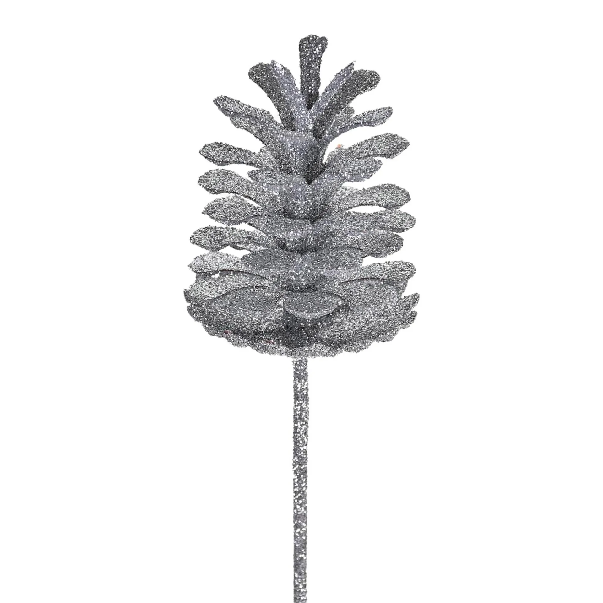 Haste de Natal Pick e Pinha 28cm Prata