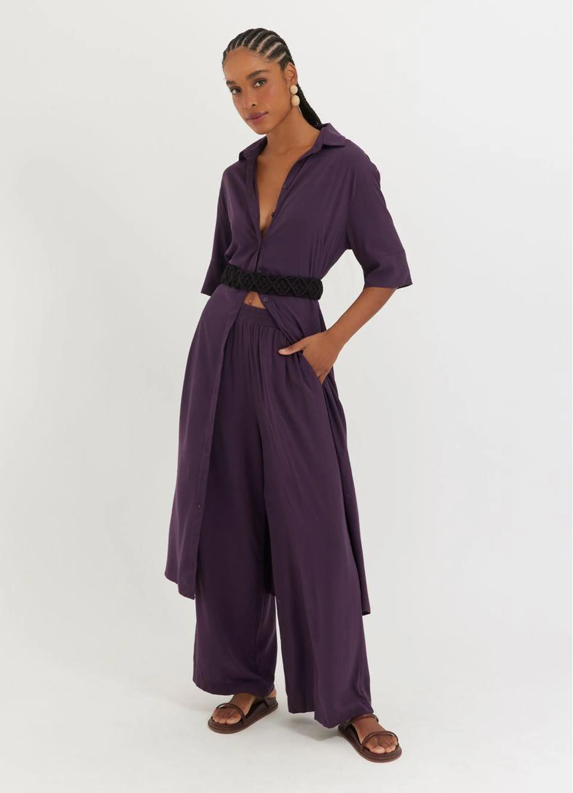 Vestido chemisier viscose lisa roxo