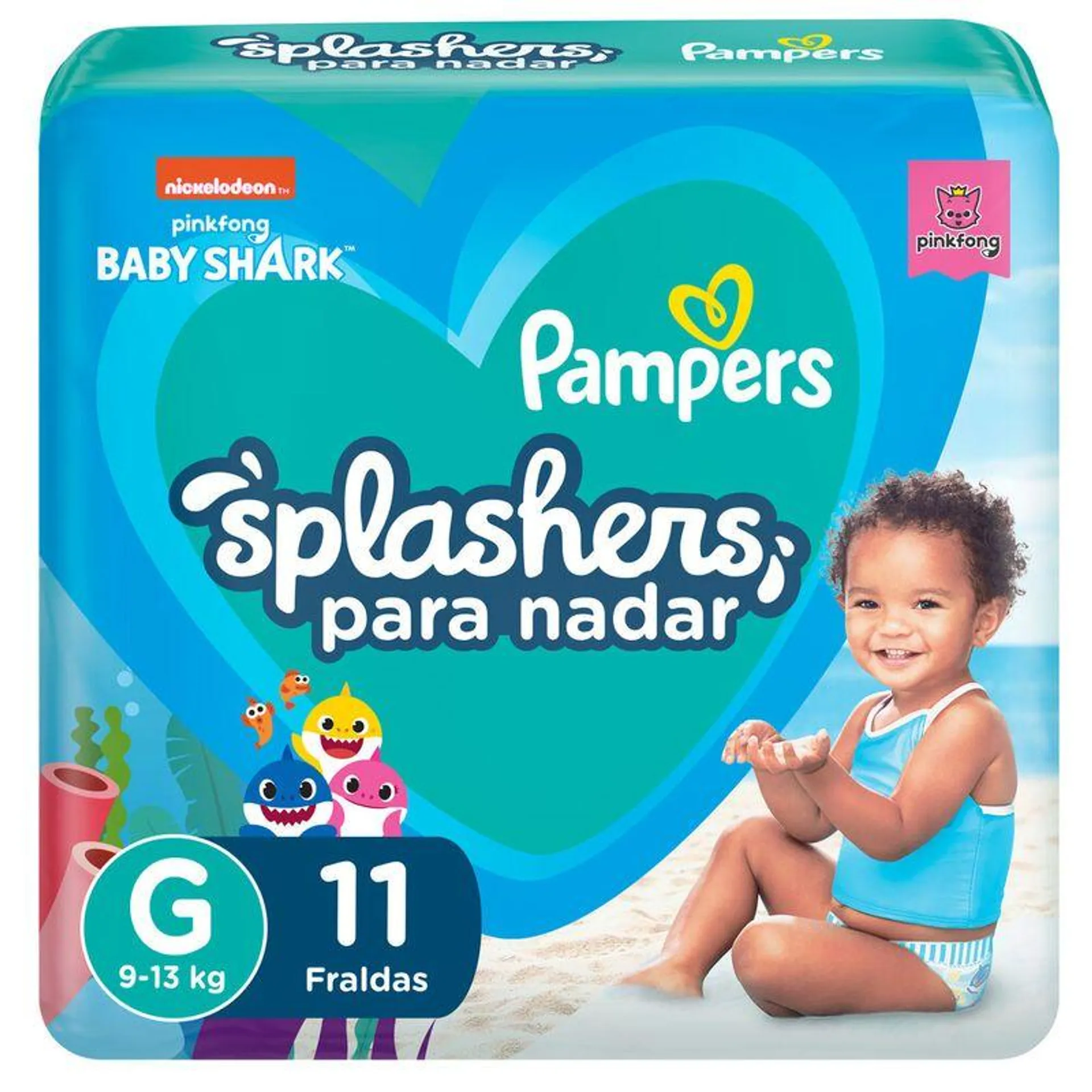 Fralda Pampers Splashers Baby Shark Tamanho M/G Com 11 Unidades