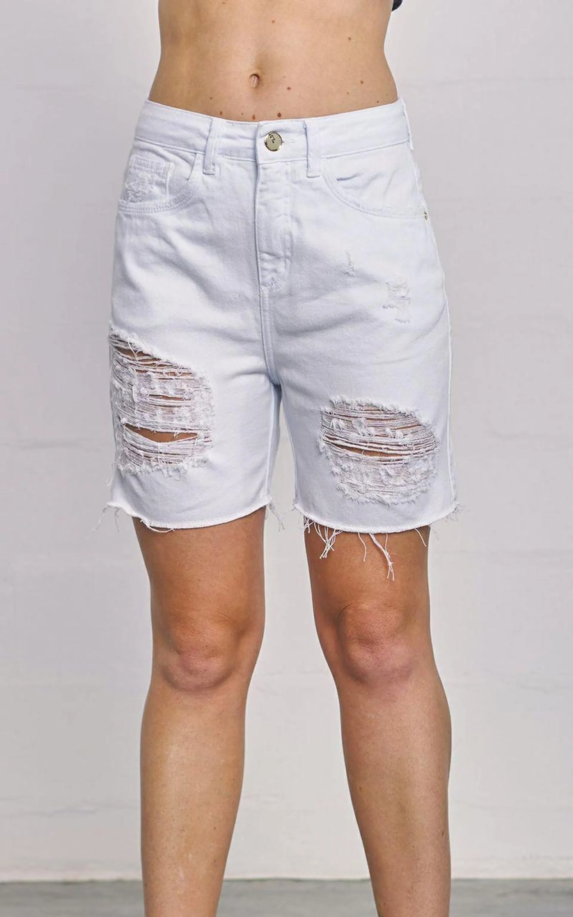 Bermuda jeans mom job feminina - BRANCO