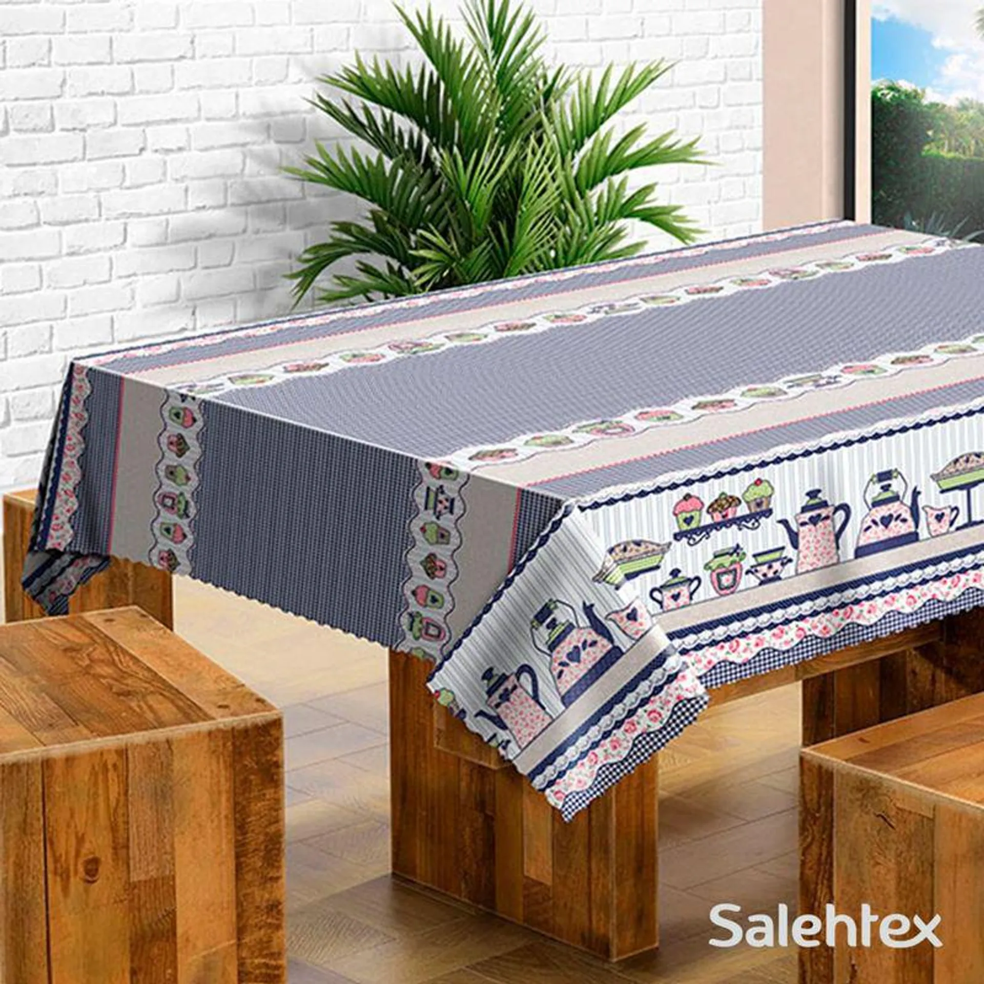 Toalha Mesa Pvc Térmica Retangular Chá da Tarde 138x300cm - Salehtex