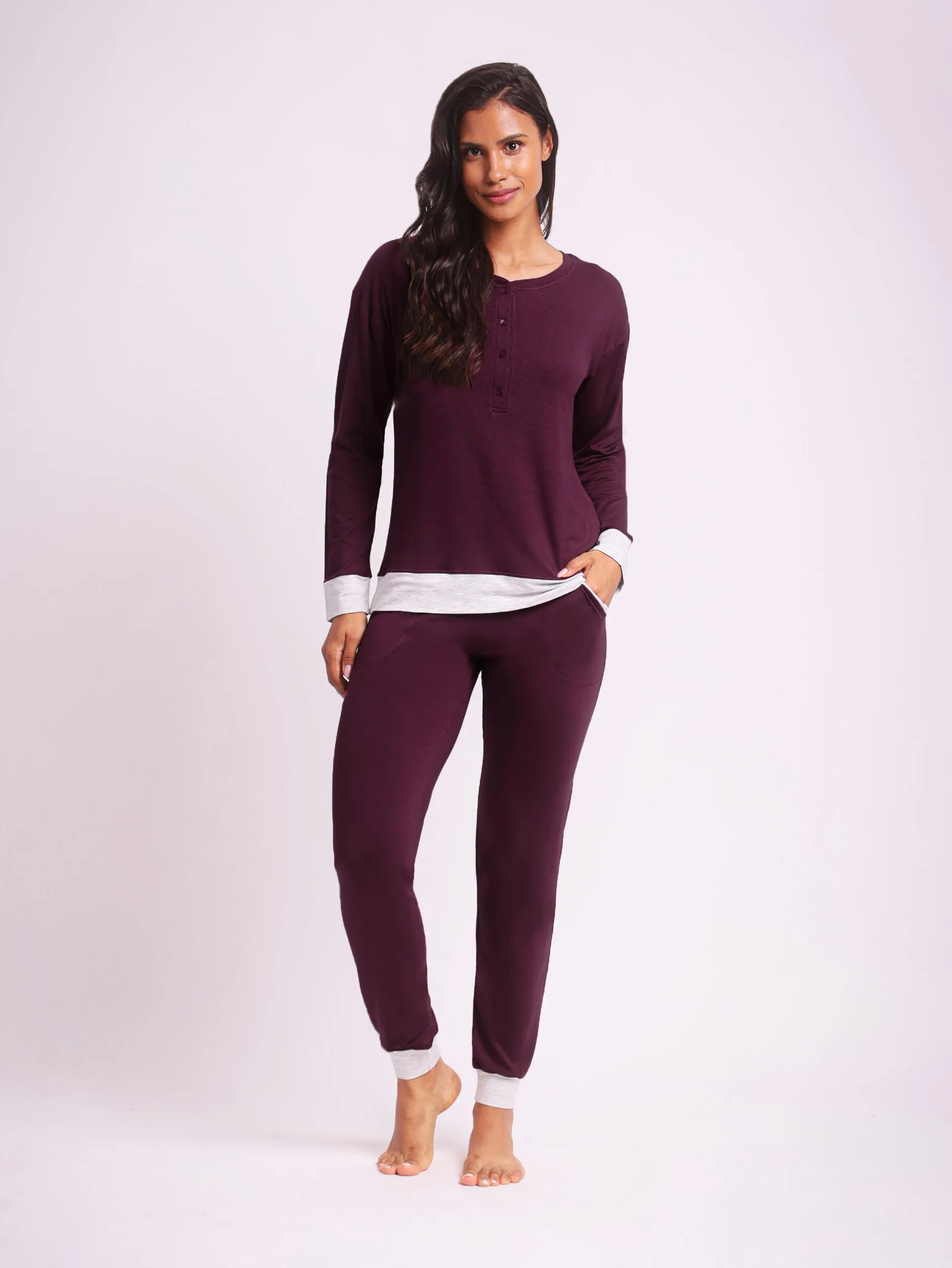 Pijama Feminino Manga Longa Merlot