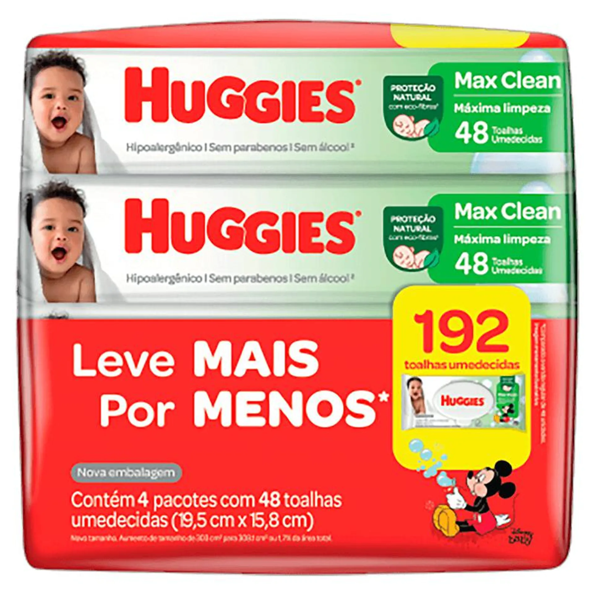 Toalhas Umedecidas HUGGIES Max Clean 4 Pacotes com 48 Toalhas cada