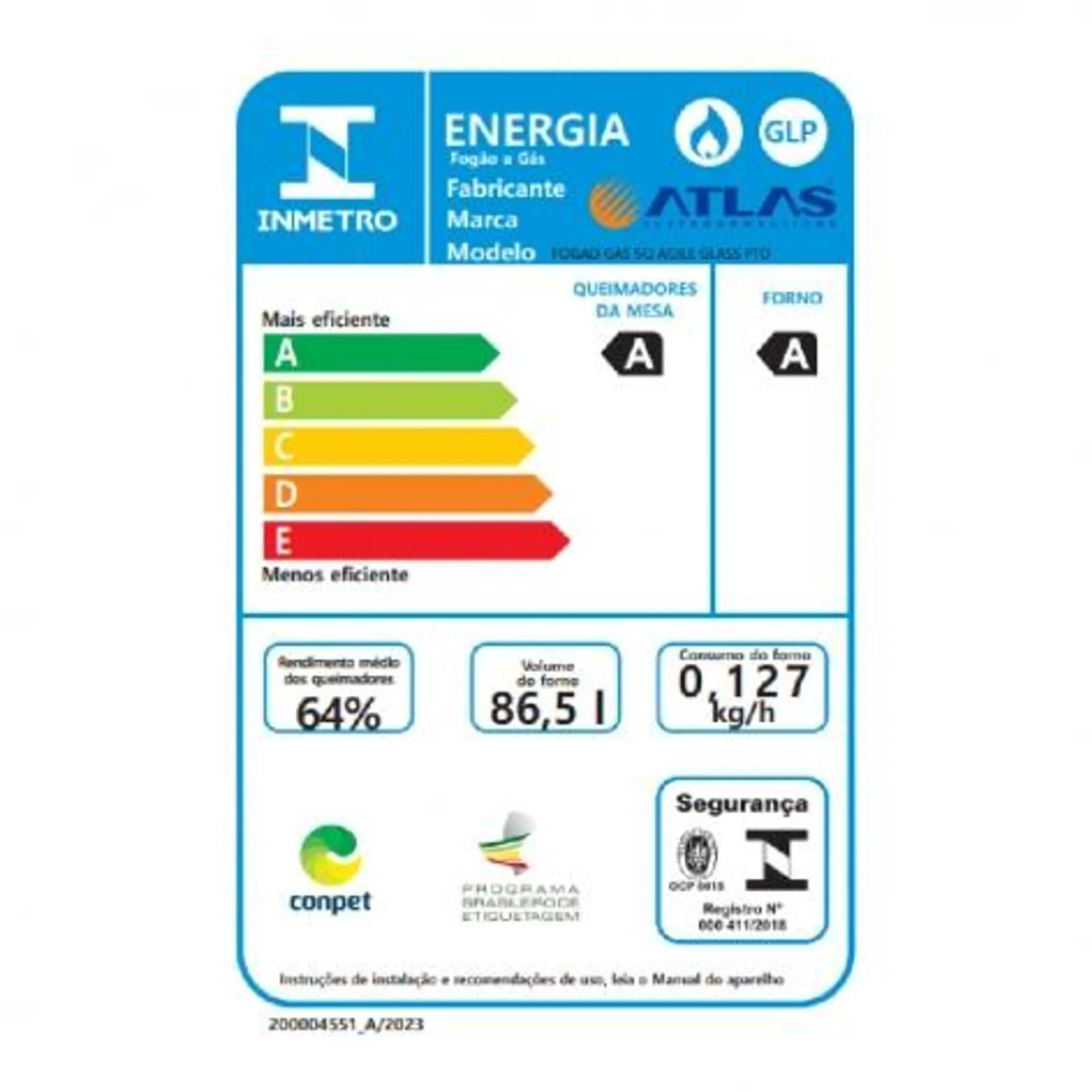 Fogão 5 Bocas Preto com Mesa de Vidro Atlas Agile Bivolt