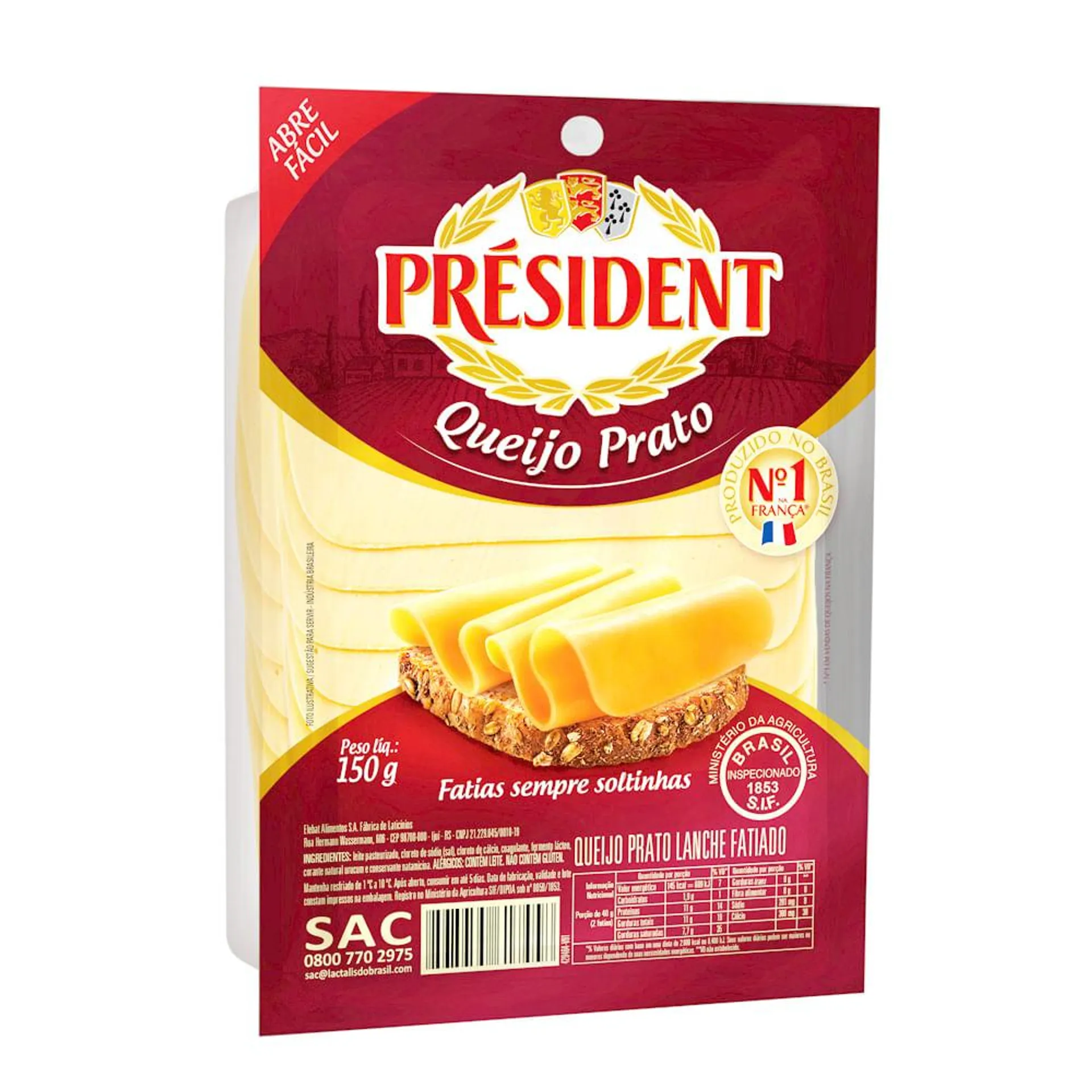 Queijo Prato President 150g Fatiado